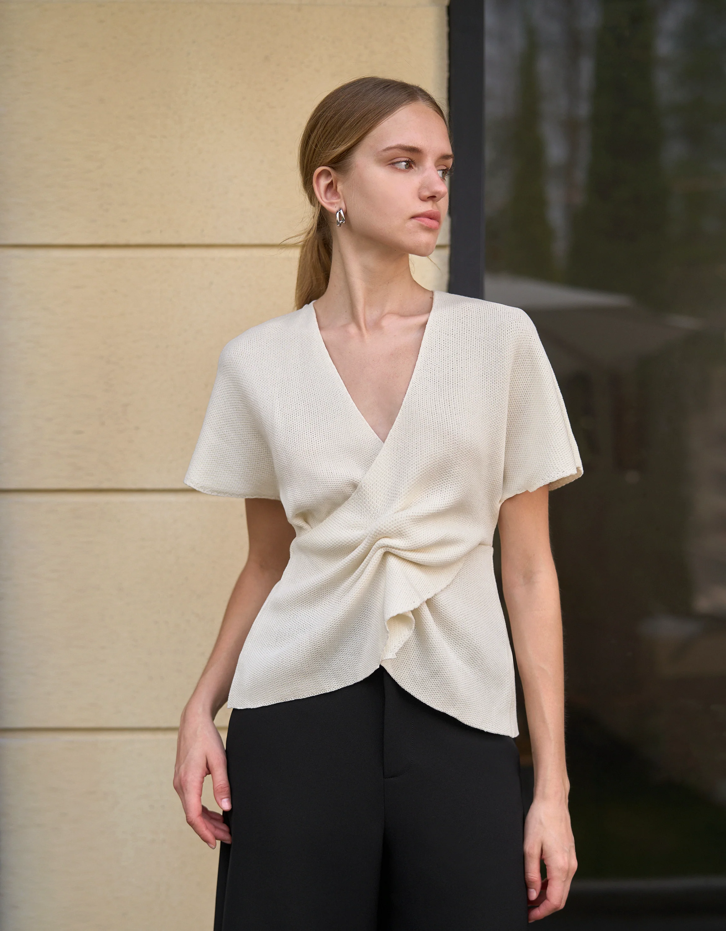 Drop Shoulder Twisted Knit Top - Image 2