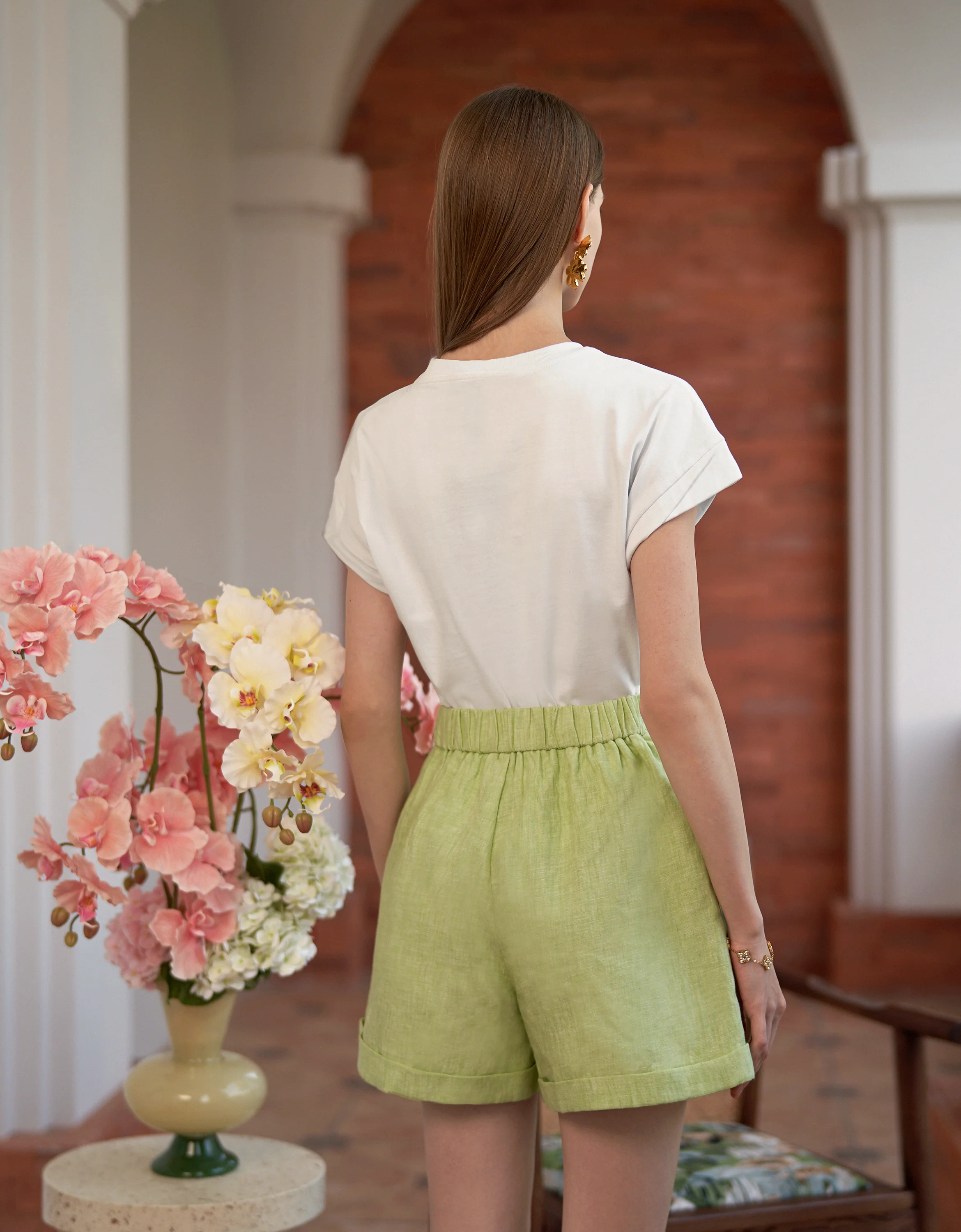 Elastic Waist Linen Shorts - Image 11