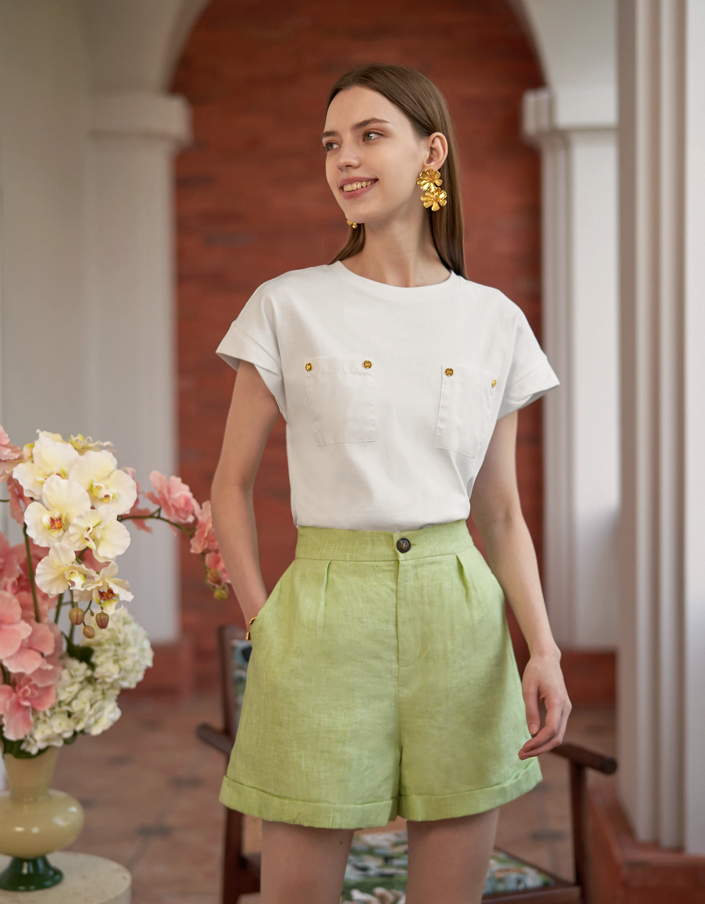 Elastic Waist Linen Shorts - Image 9