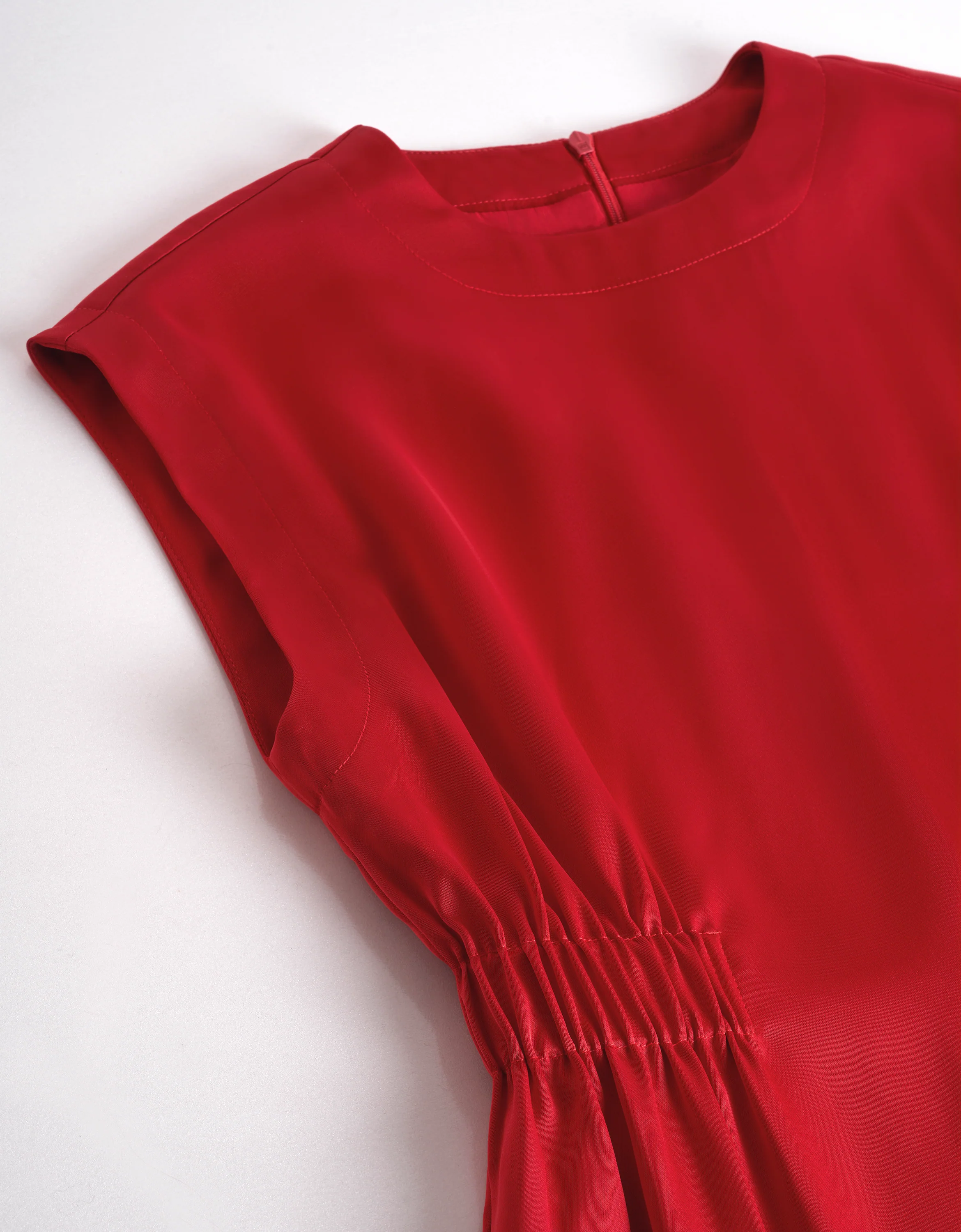 Elastic Waist Round Neck Midi Dress - Image 5