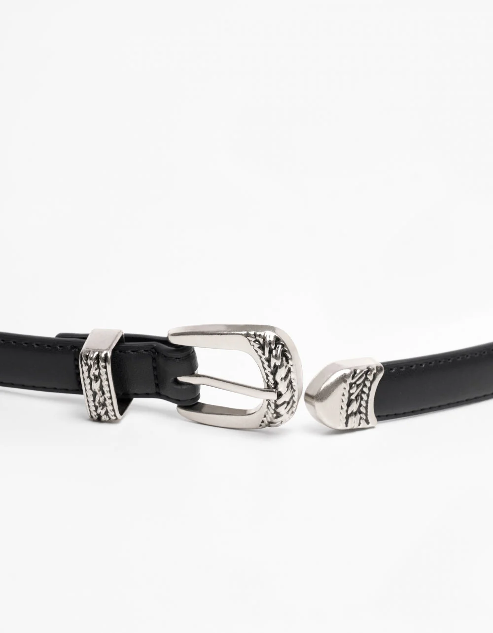 Embossed Buckle Leather Belt - Image 3