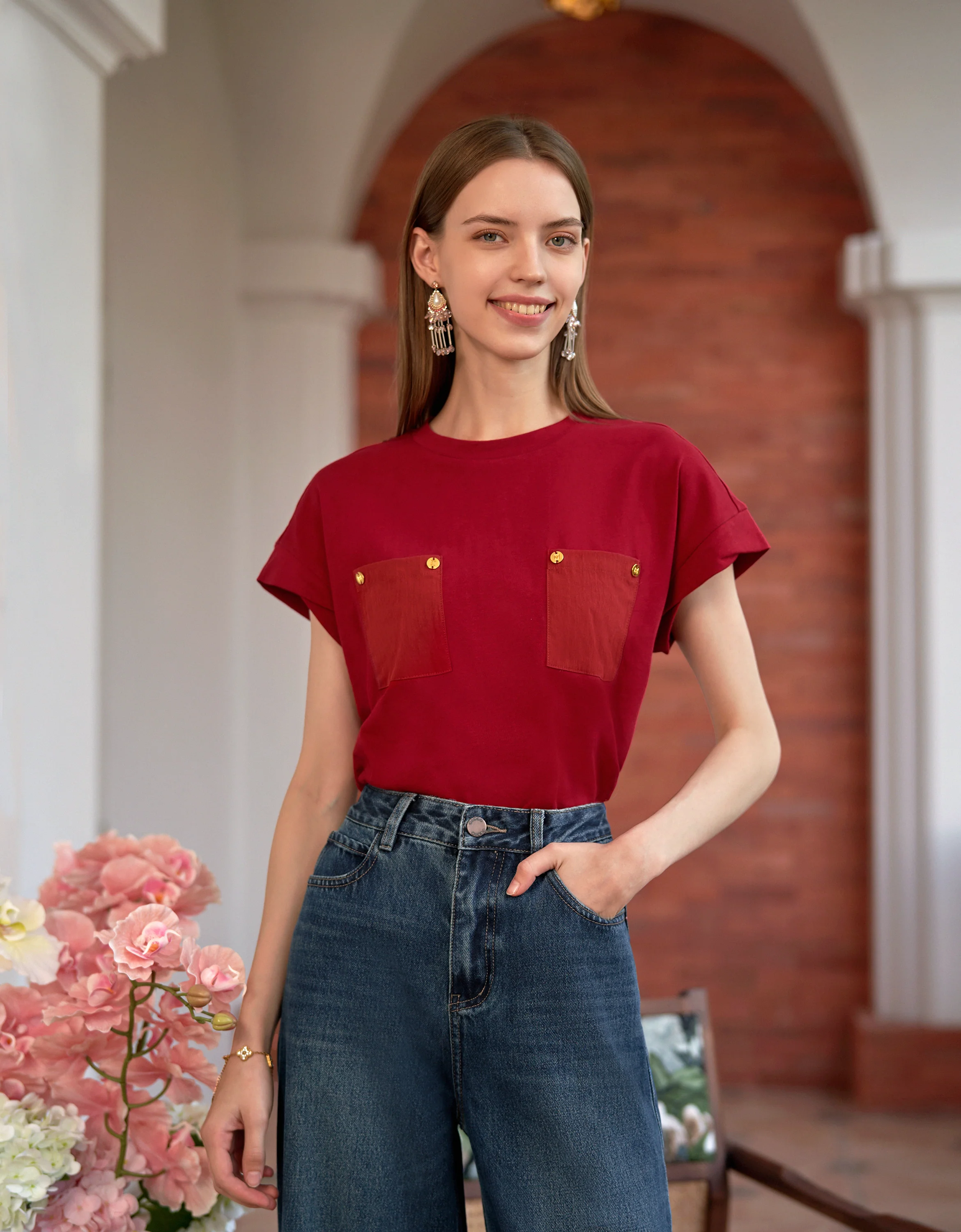 Embossed Button Pocket T-Shirt - Image 22