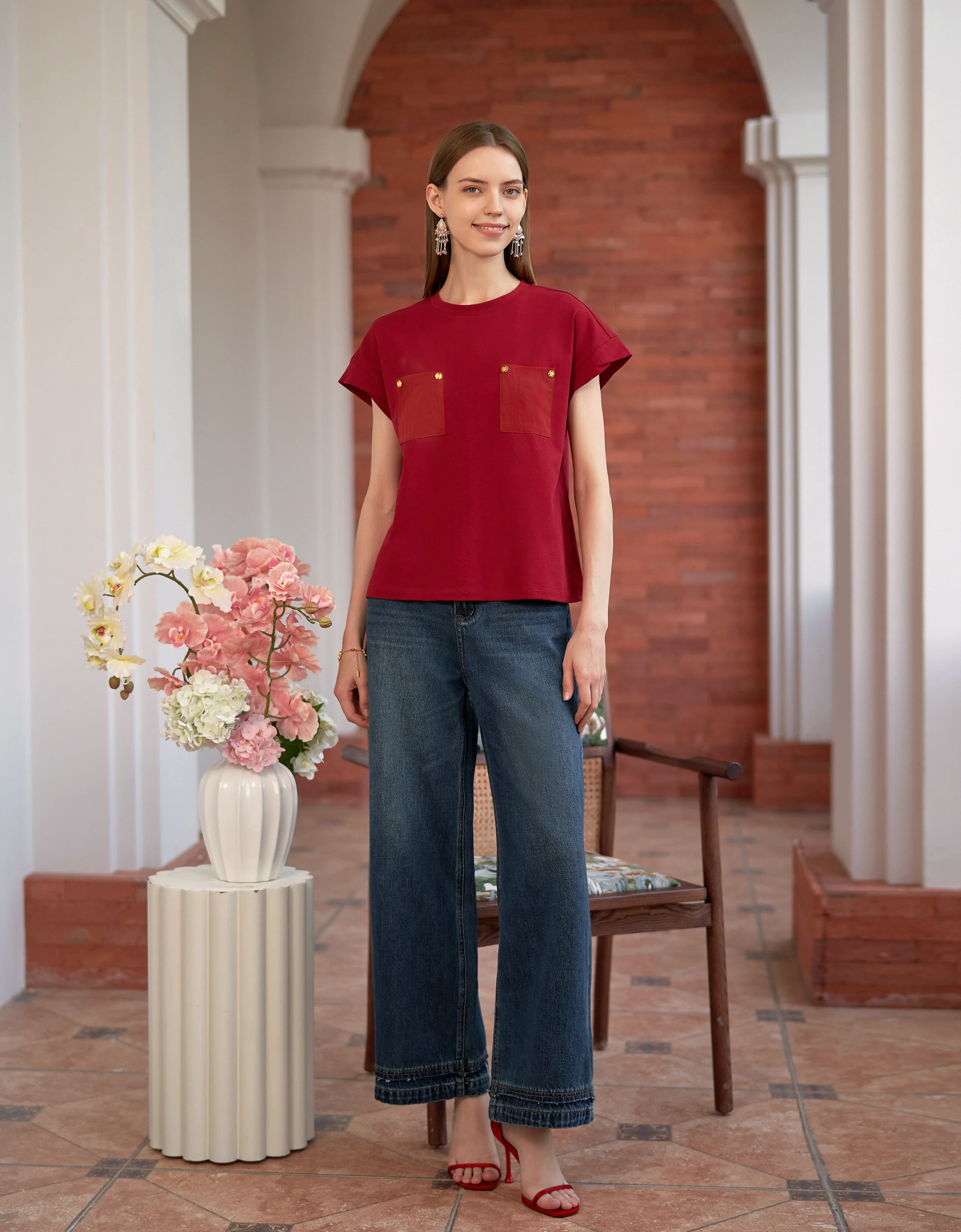 Embossed Button Pocket T-Shirt - Image 23