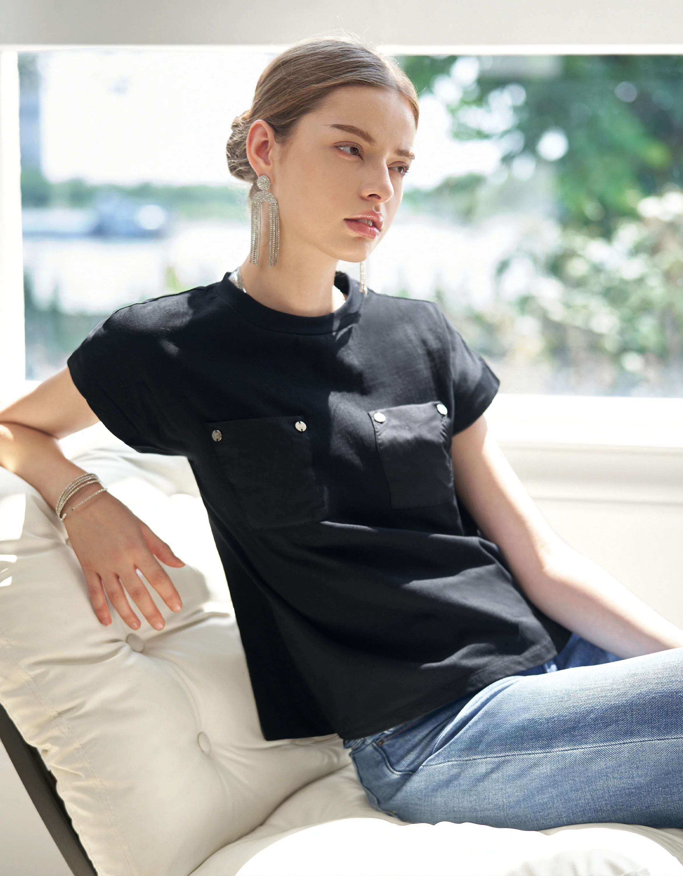 Embossed Button Pocket T-Shirt - Image 30