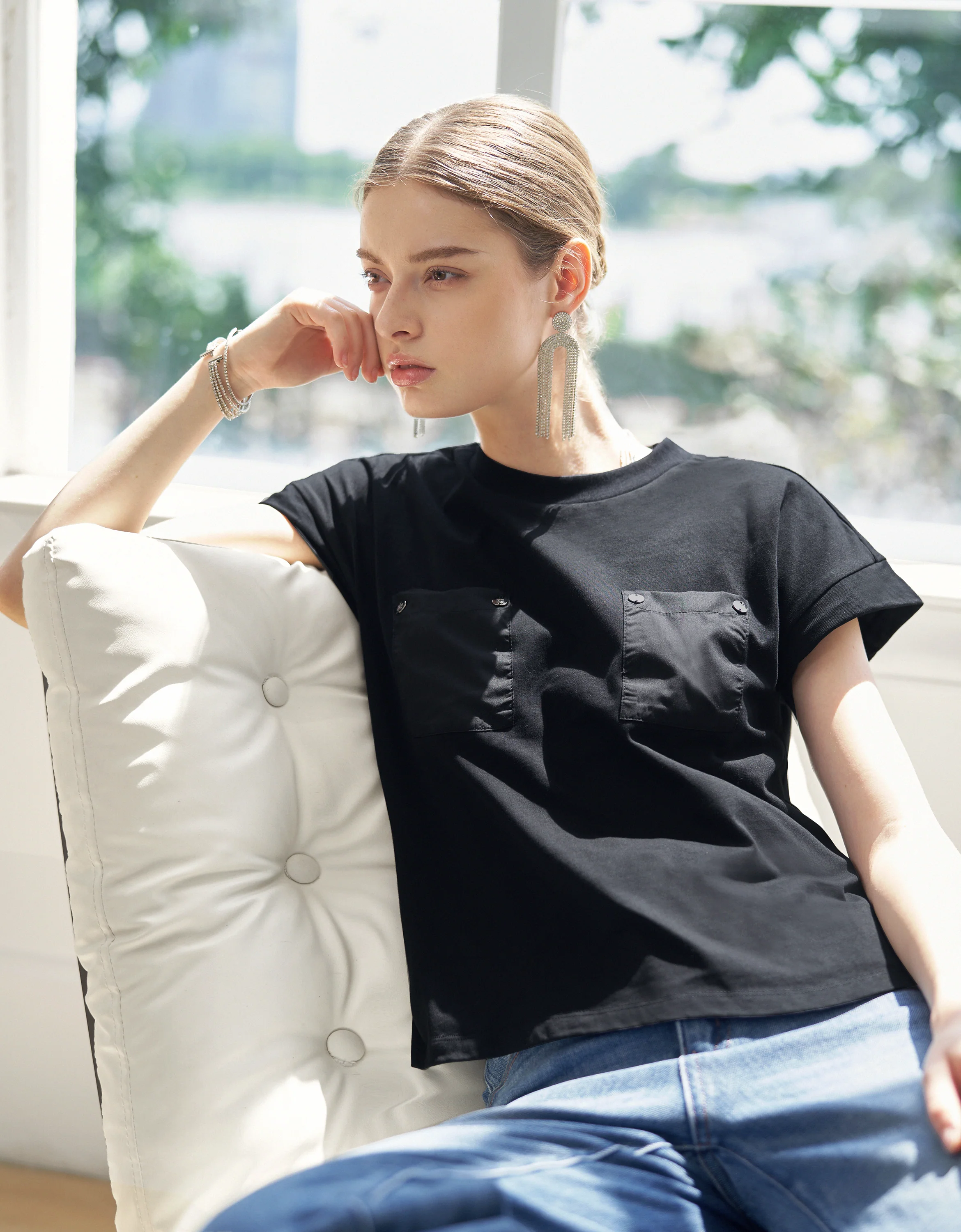 Embossed Button Pocket T-Shirt - Image 34