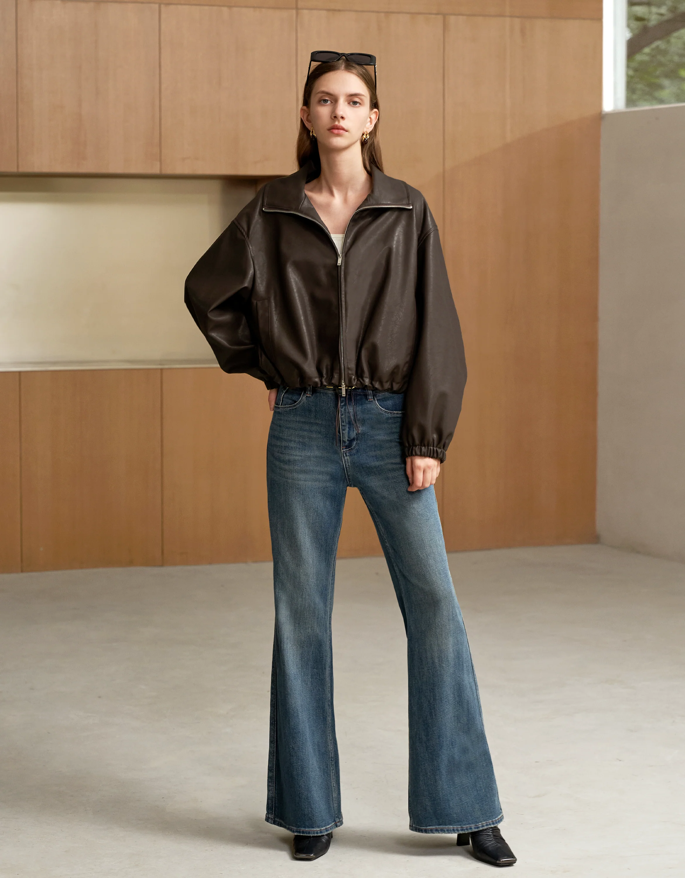 Faux Leather Cropped Jacket - Image 3