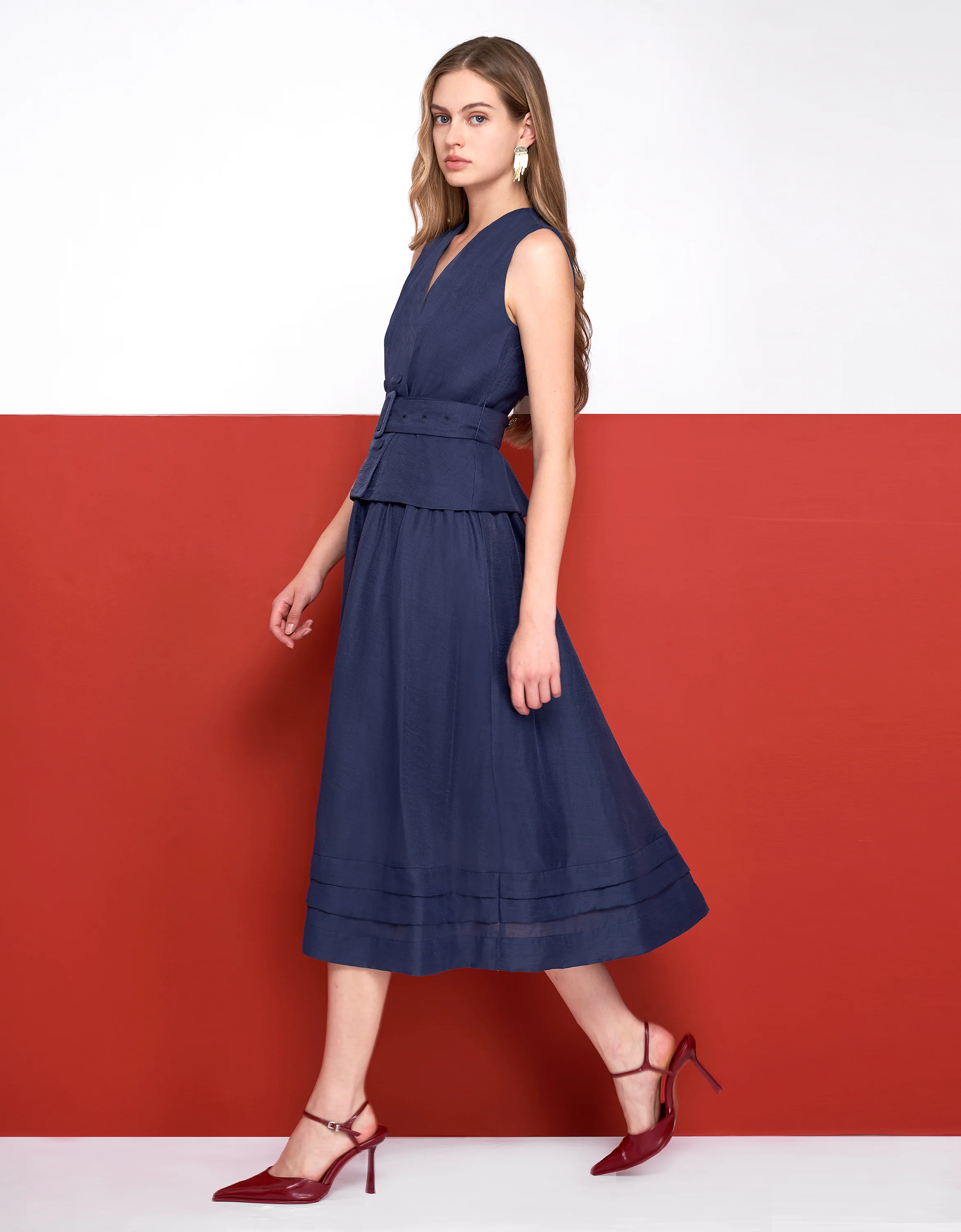 Faux Two-piece Double-breasted Midi Dress - Image 2