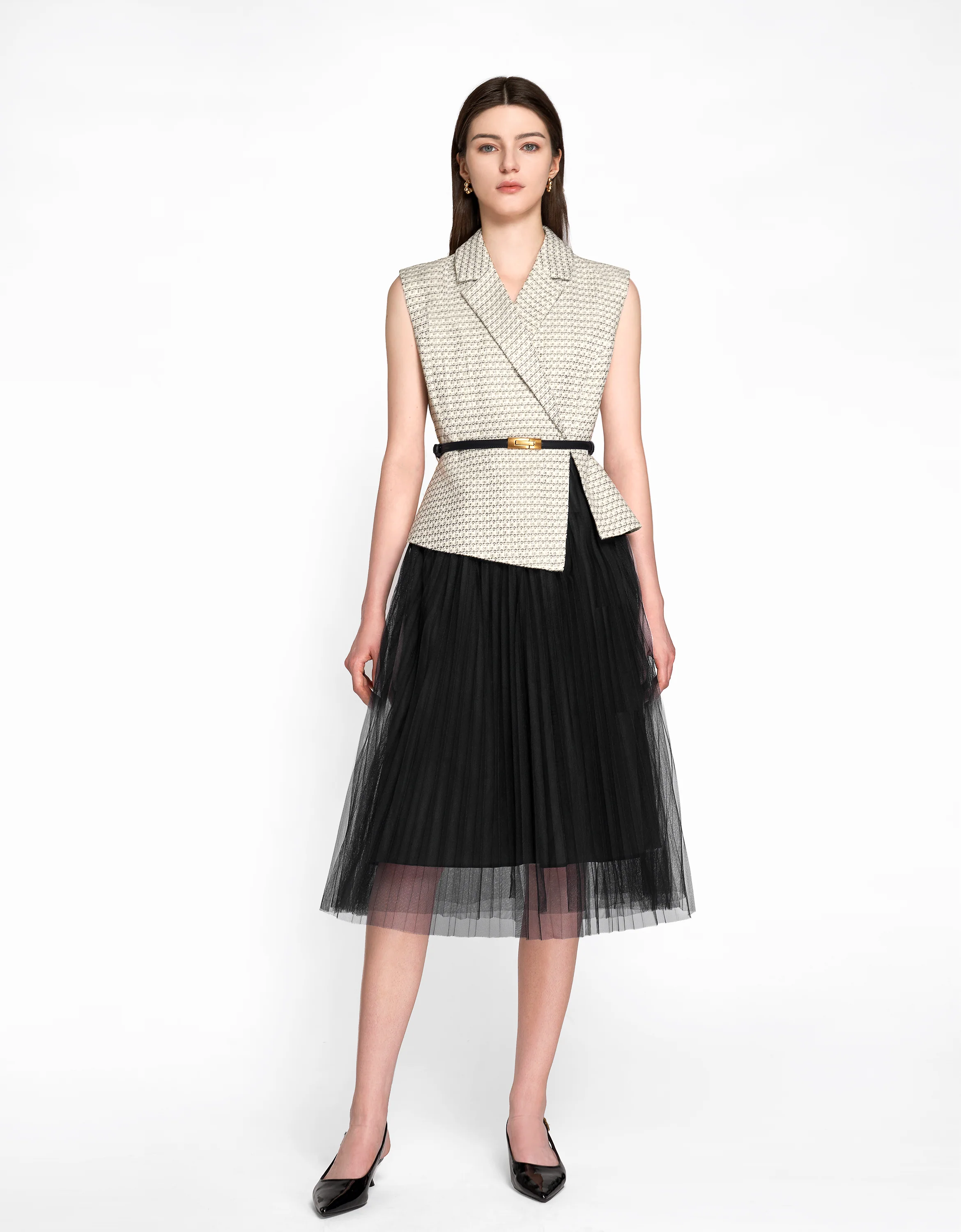Faux Two-piece Mesh Skirt Midi Dress - Image 4