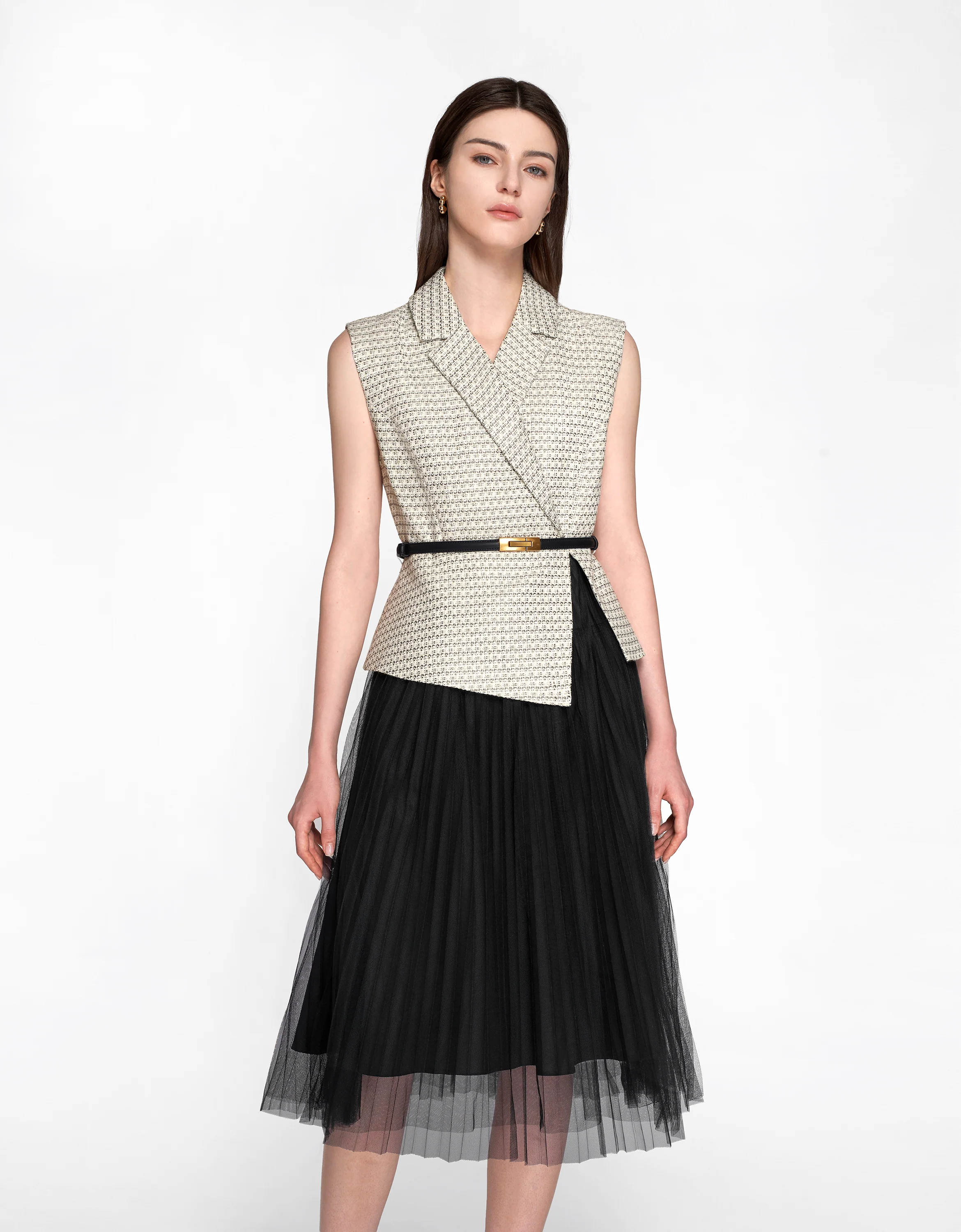 Faux Two-piece Mesh Skirt Midi Dress - Image 5