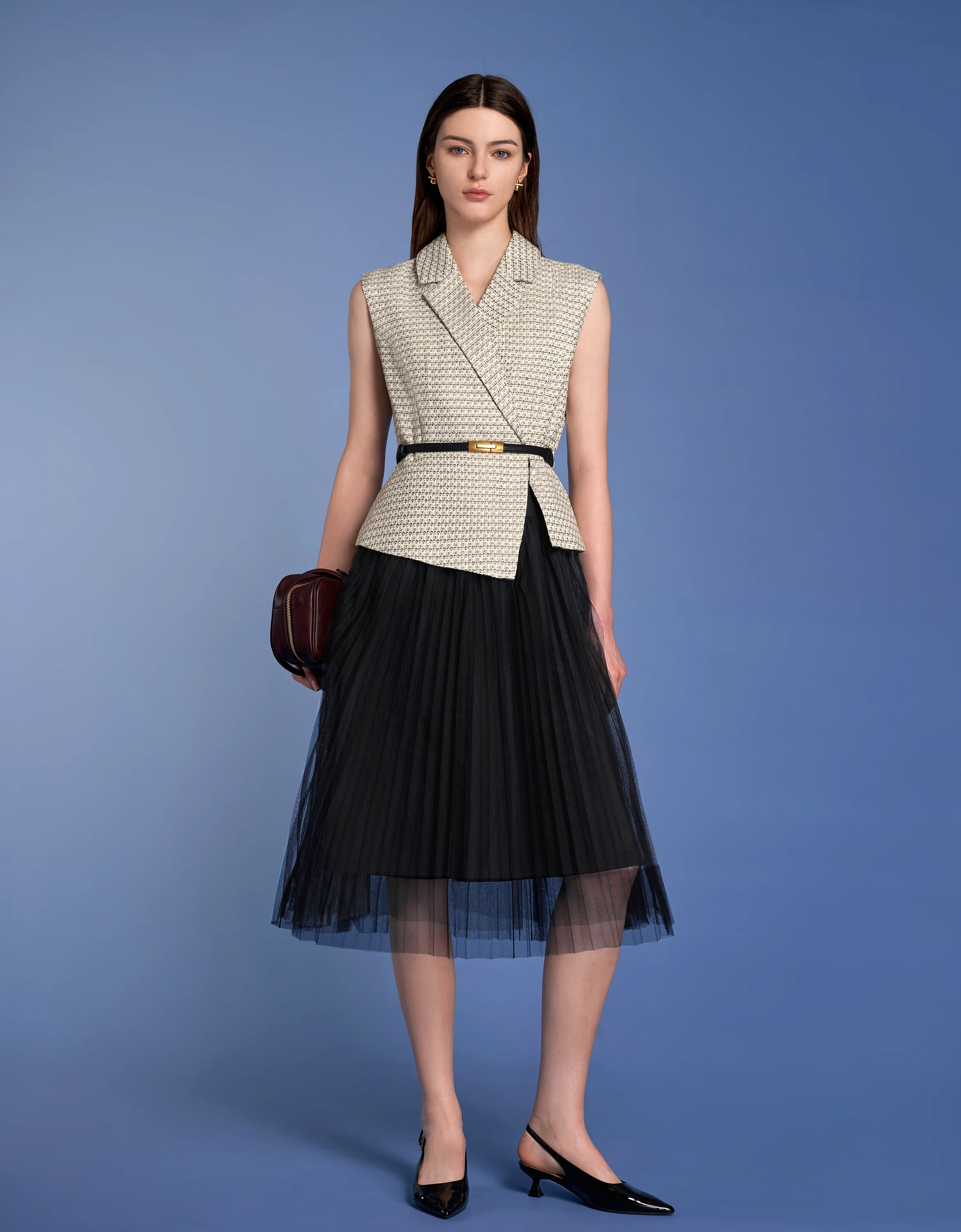 Faux Two-piece Mesh Skirt Midi Dress - Image 7