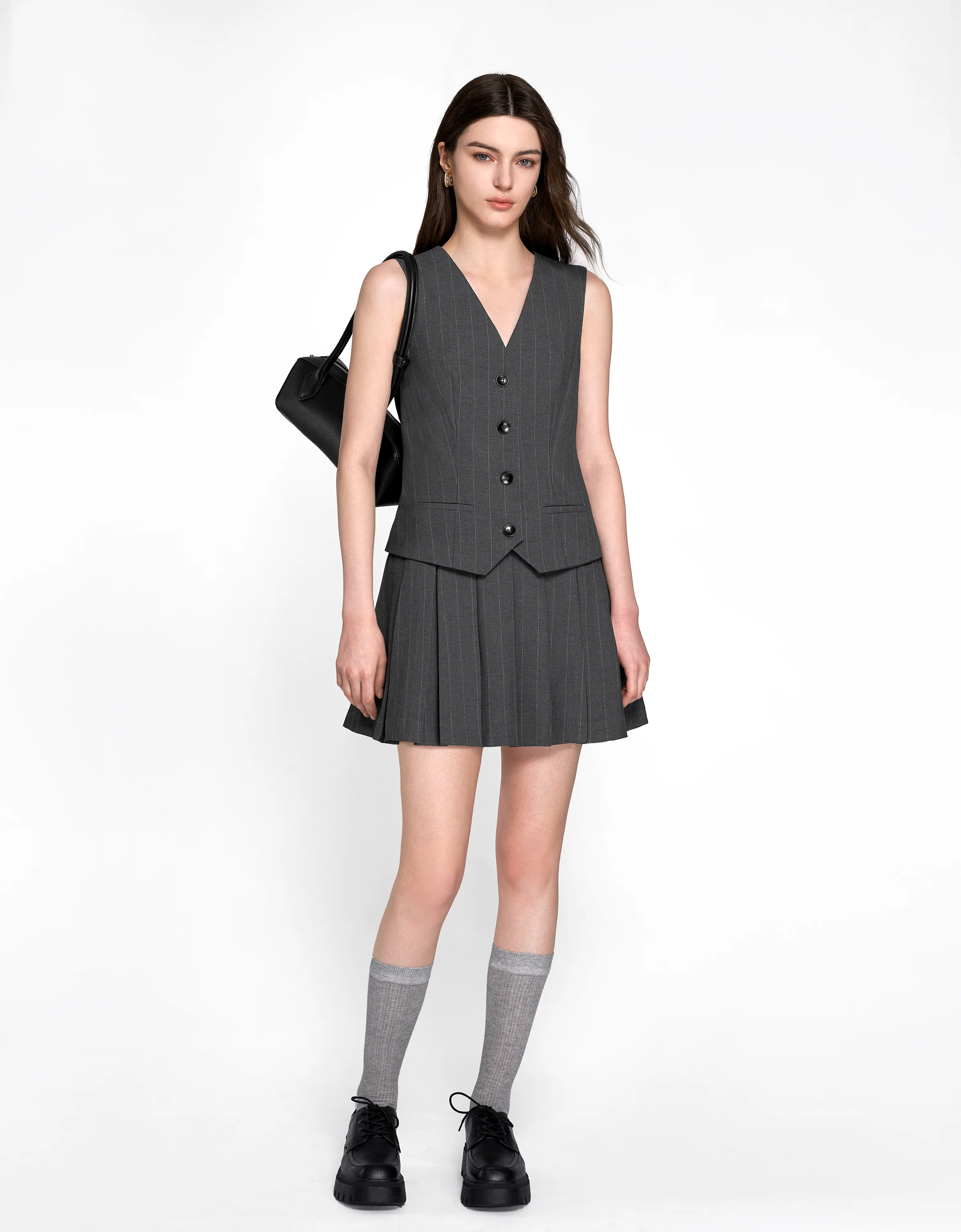 Faux Two-piece Pleated Skirt Vest Style Dress - Image 20