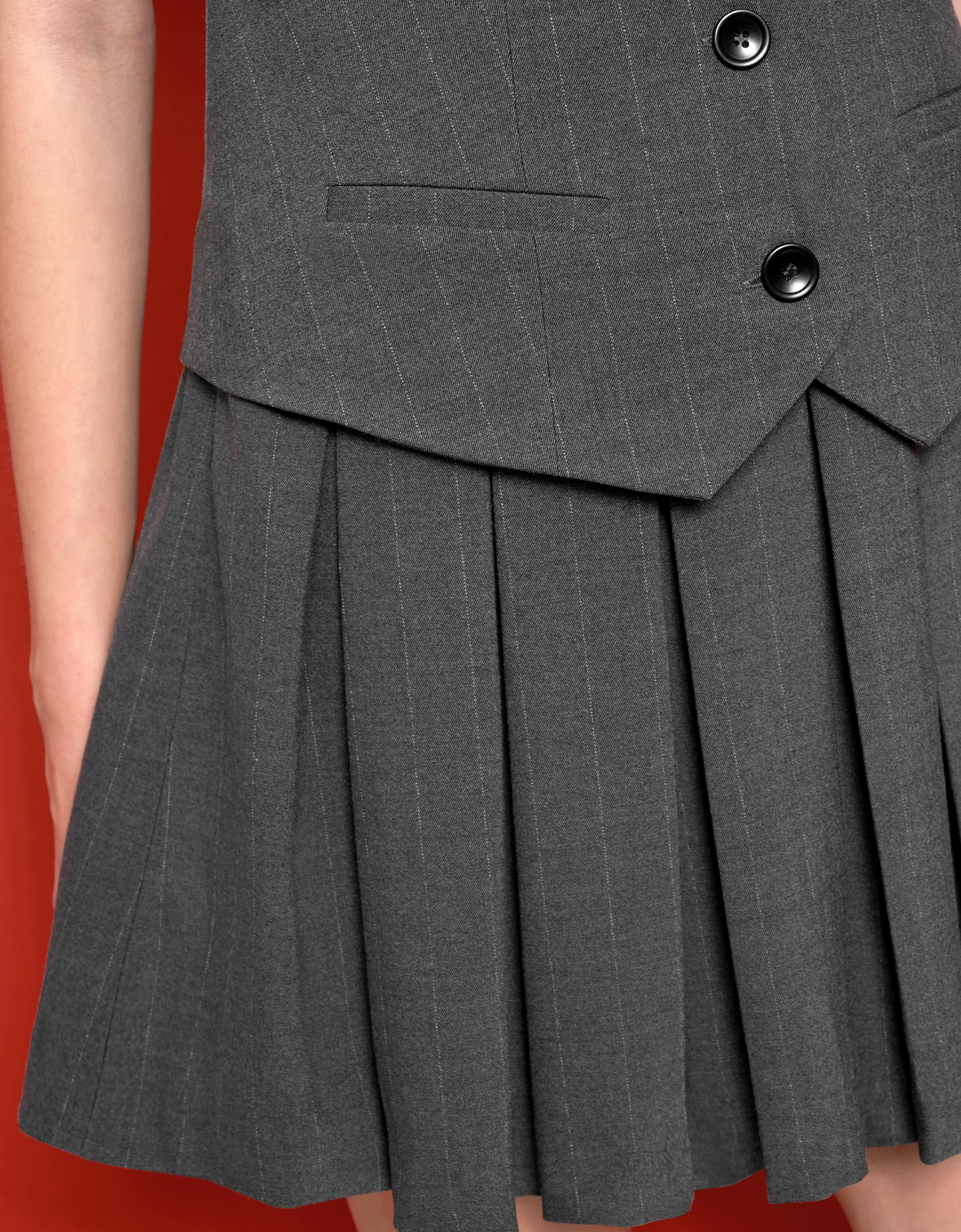 Faux Two-piece Pleated Skirt Vest Style Dress - Image 26