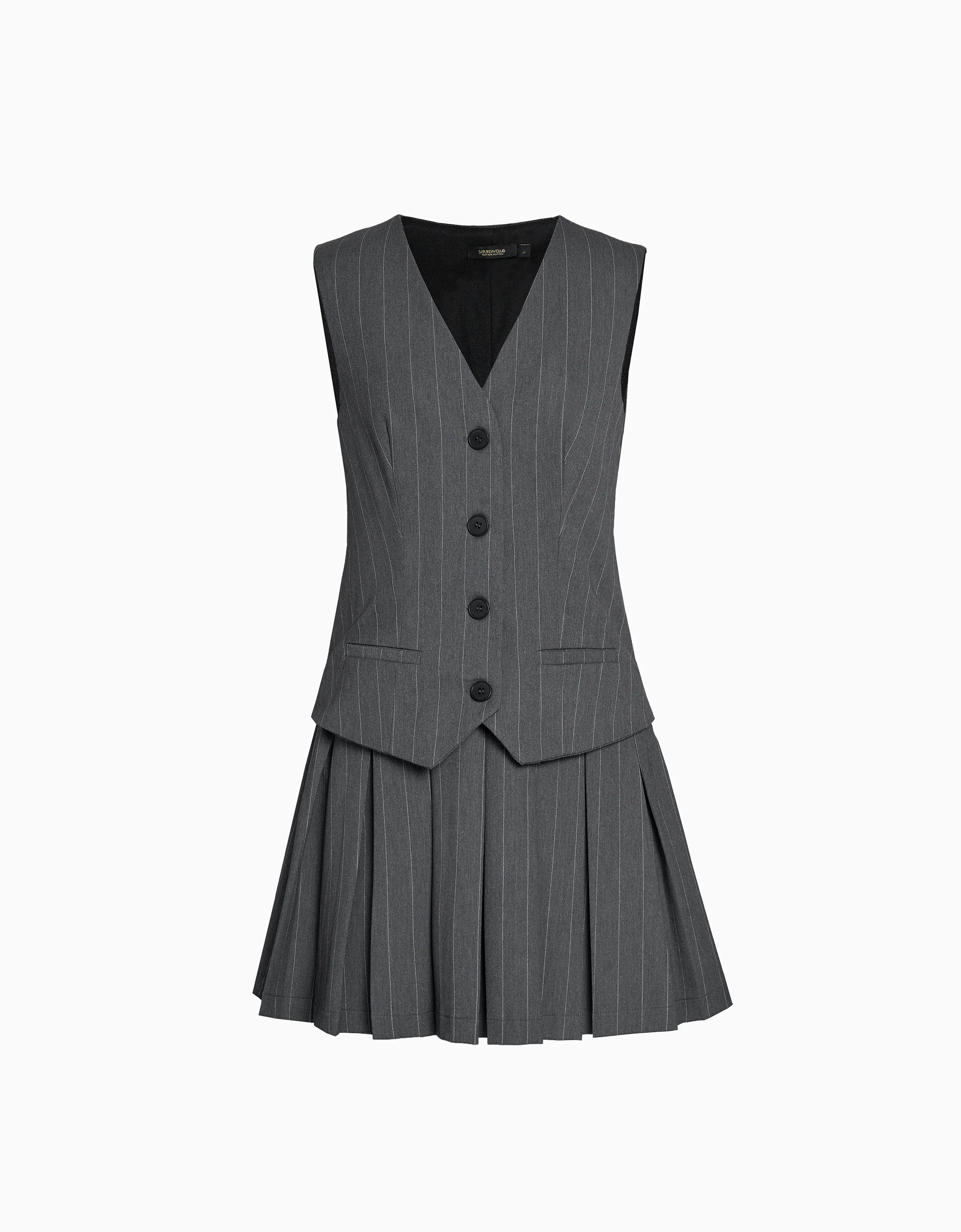 Faux Two-piece Pleated Skirt Vest Style Dress - Image 27