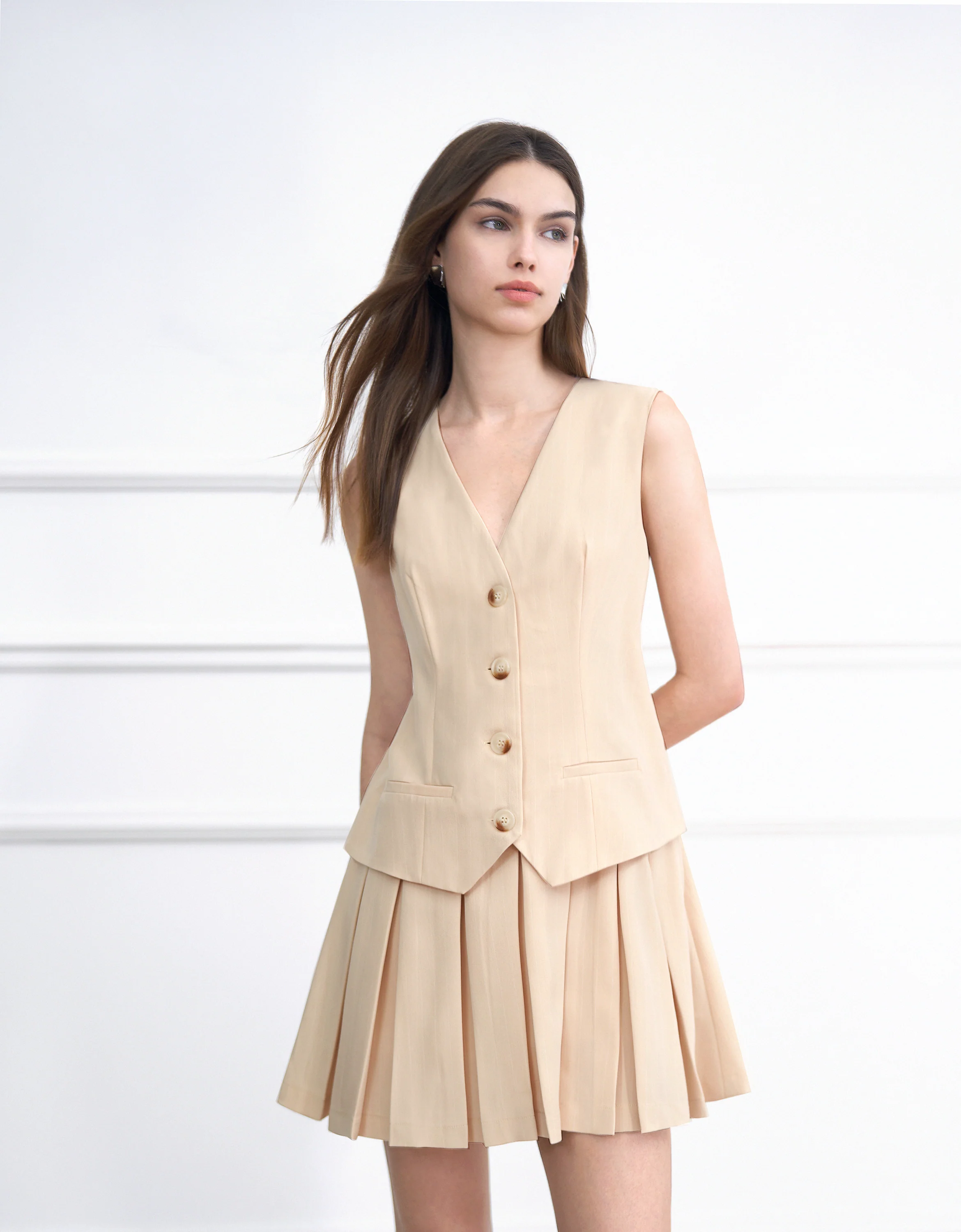 Faux Two-piece Pleated Skirt Vest Style Dress - Image 33