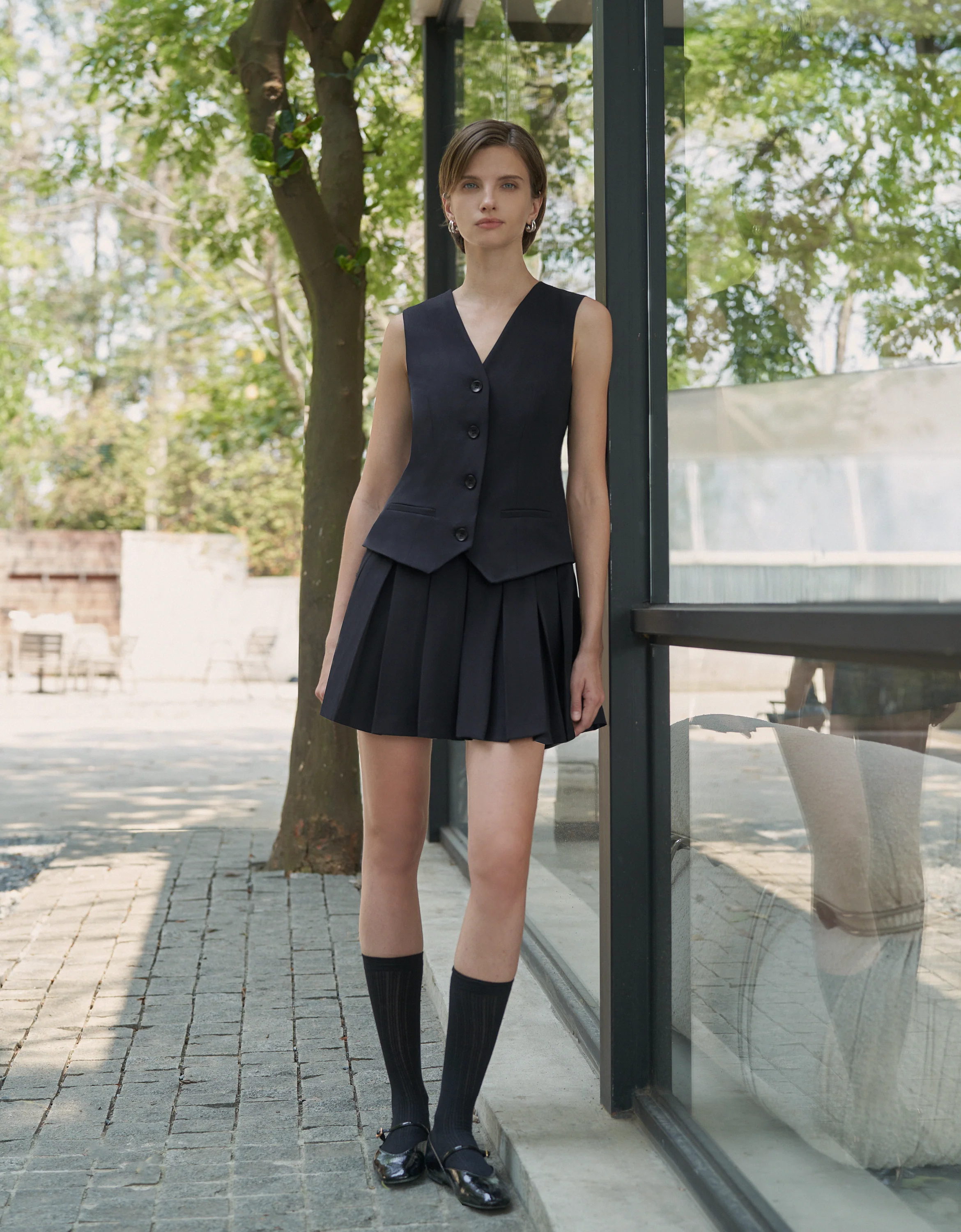 Faux Two-piece Pleated Skirt Vest Style Dress - Image 5