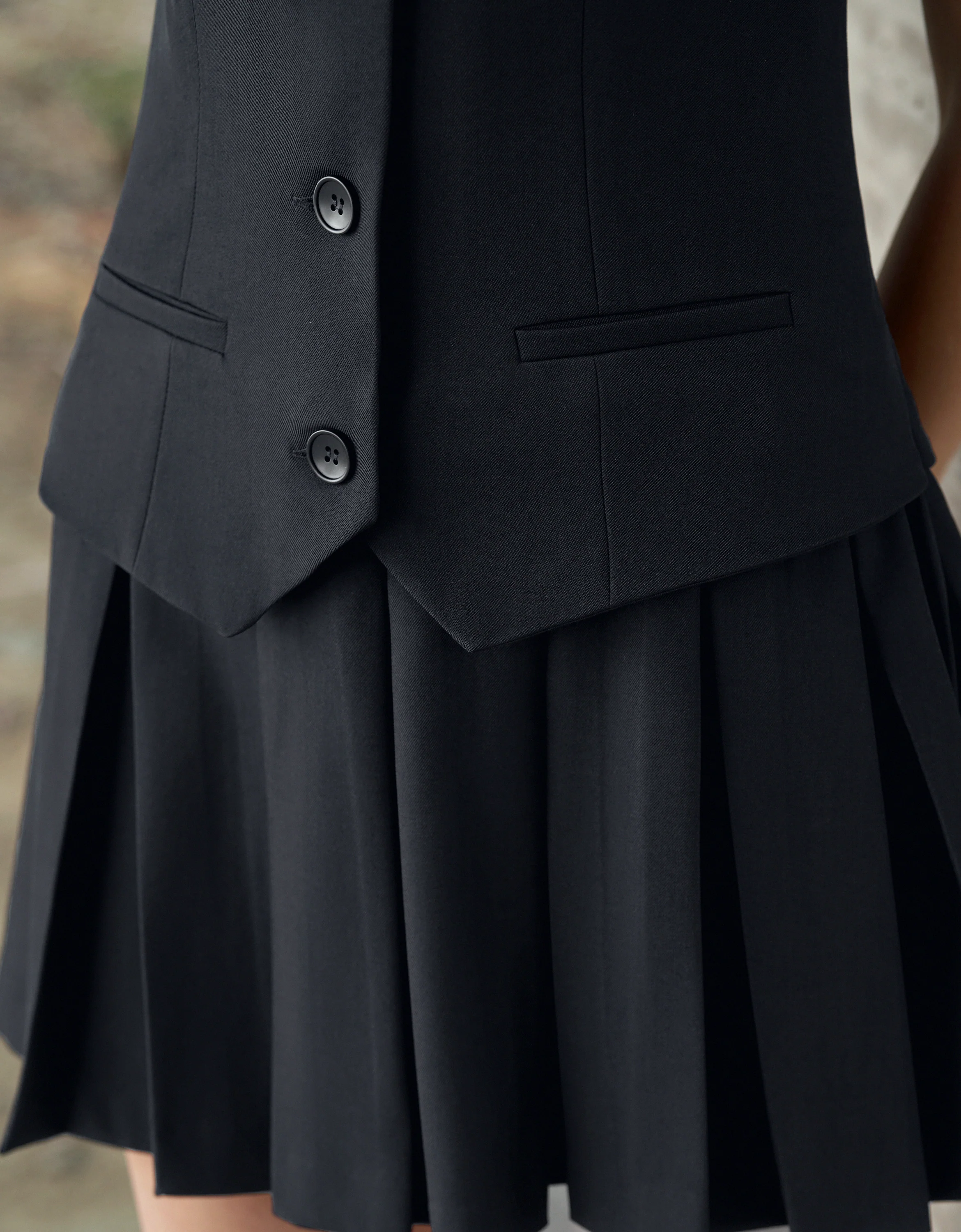 Faux Two-piece Pleated Skirt Vest Style Dress - Image 6