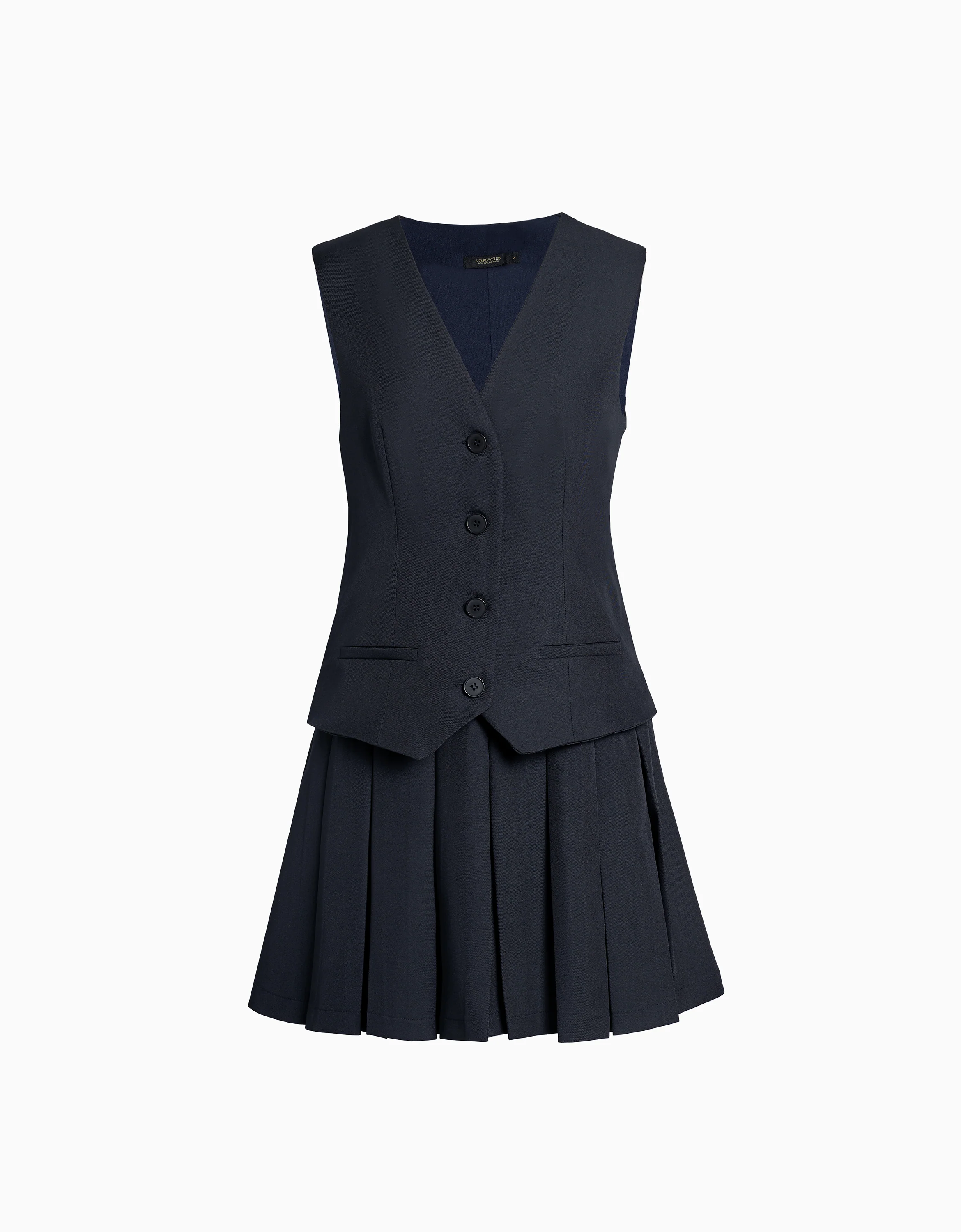 Faux Two-piece Pleated Skirt Vest Style Dress - Image 7
