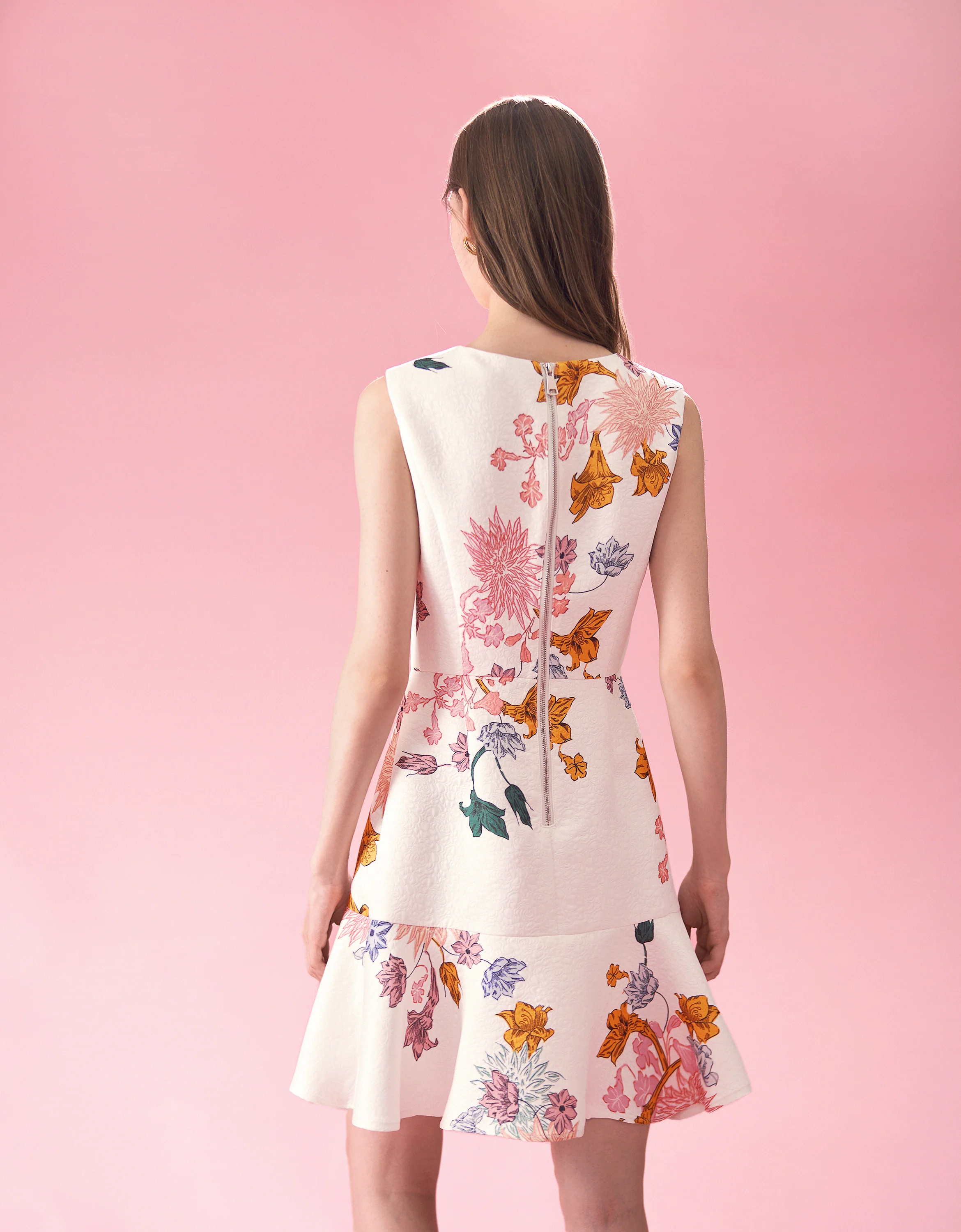 Flared Hem Floral Print Jacquard Dress - Image 6