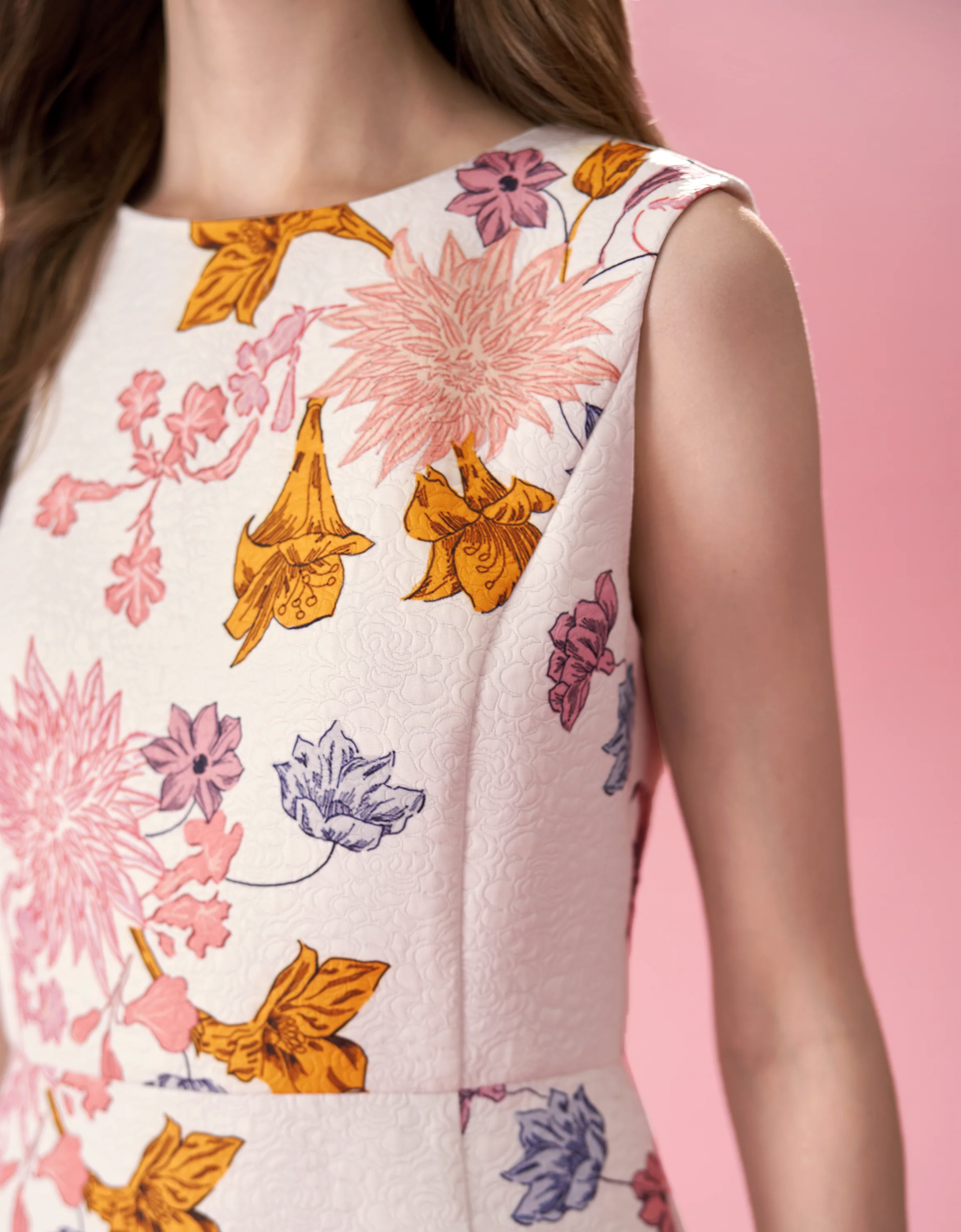 Flared Hem Floral Print Jacquard Dress - Image 7