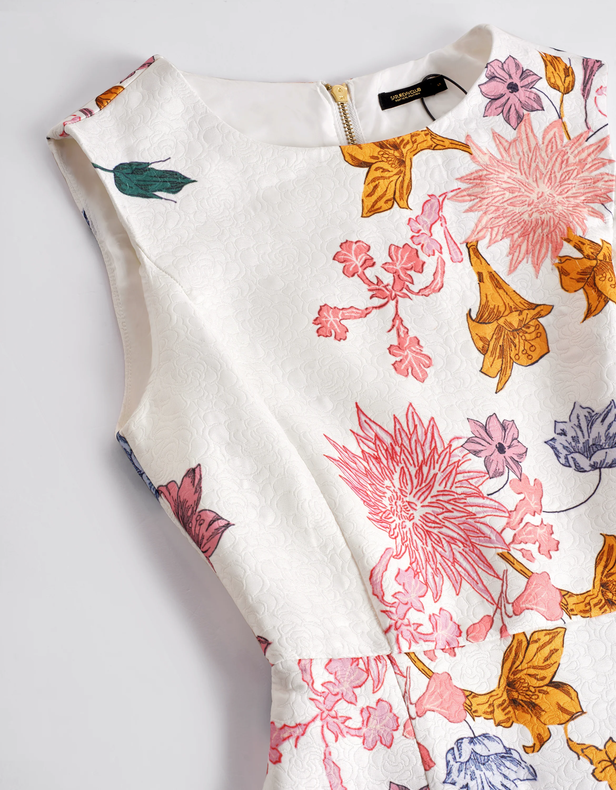 Flared Hem Floral Print Jacquard Dress - Image 8