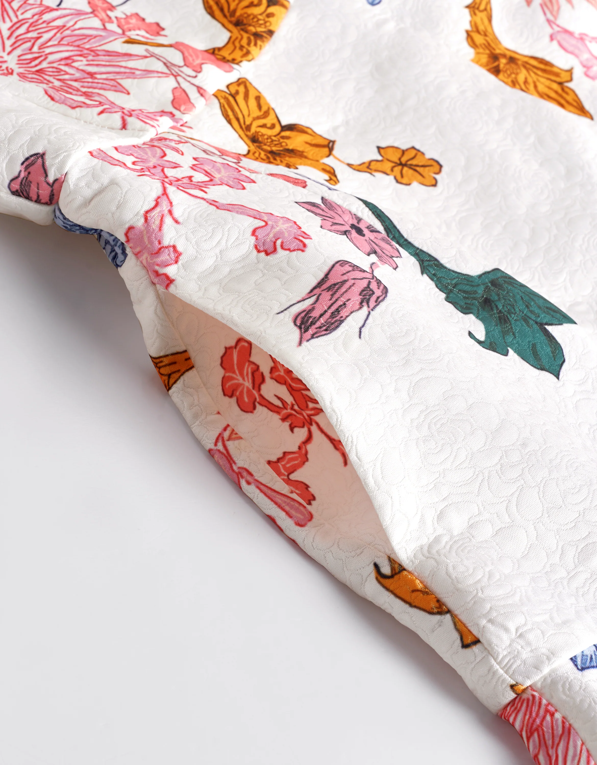 Flared Hem Floral Print Jacquard Dress - Image 9