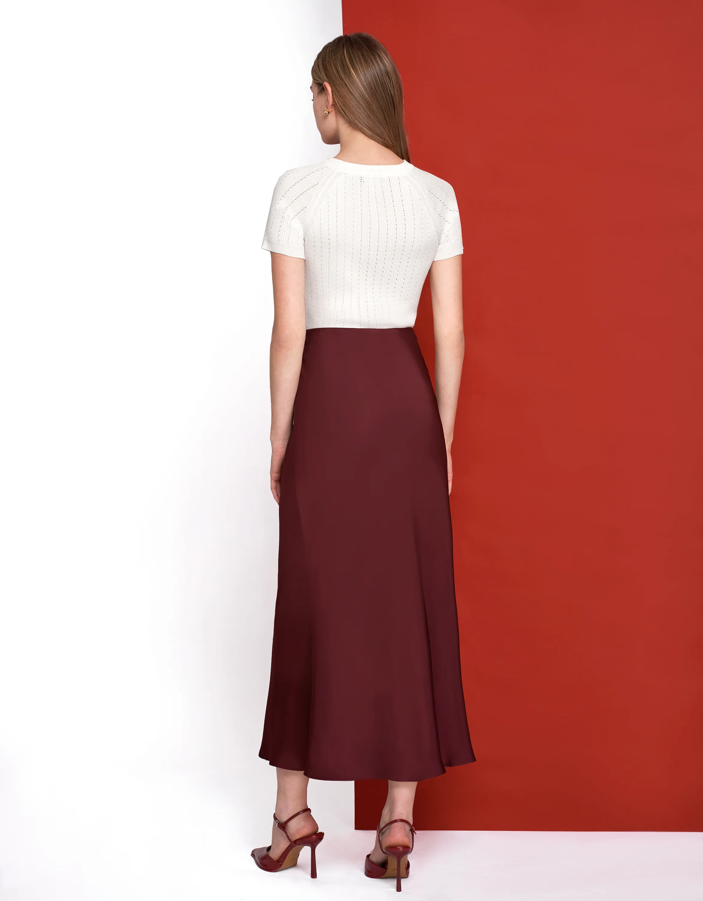 Flared Hem Satin Midi Skirt - Image 3