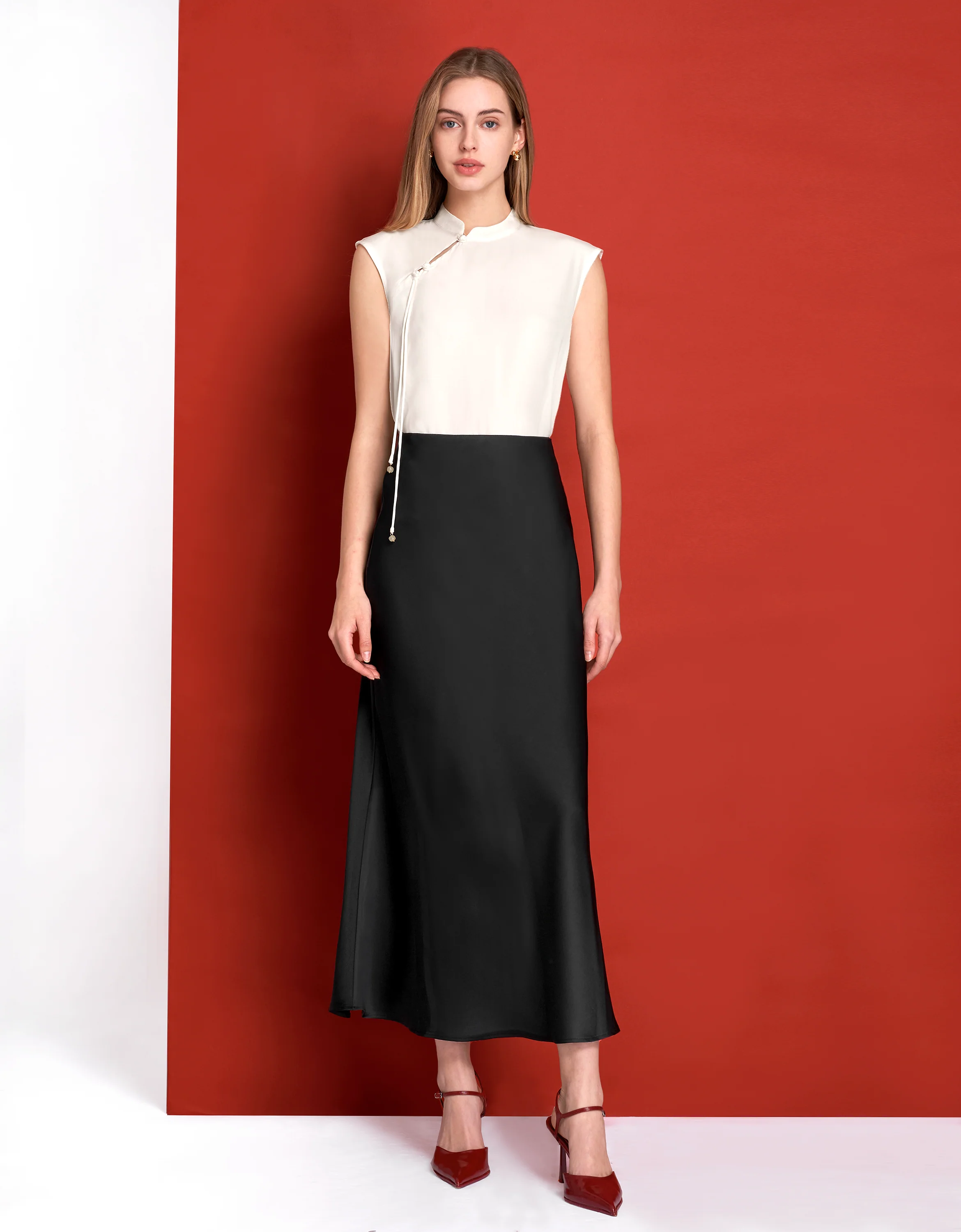 Flared Hem Satin Midi Skirt - Image 5