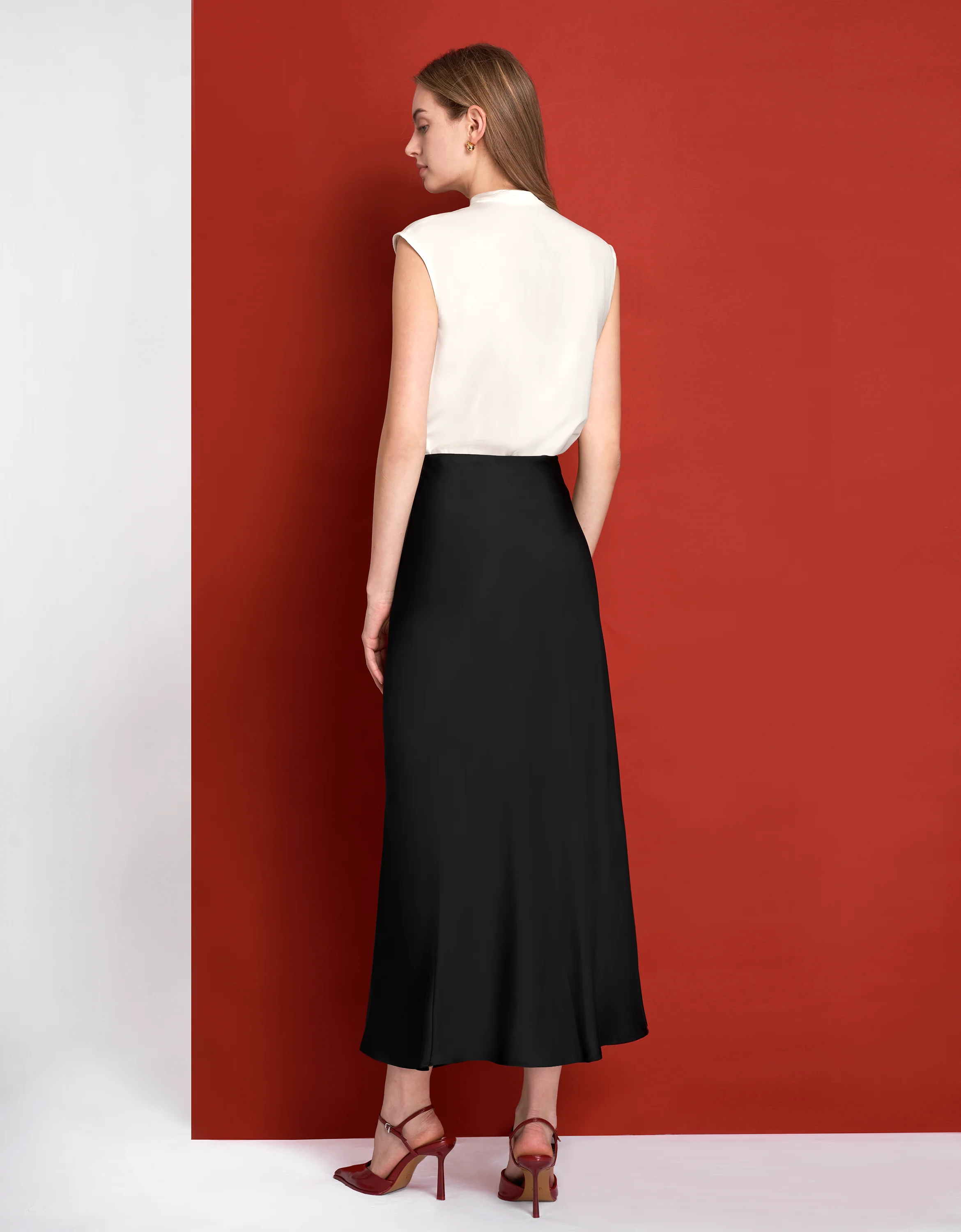 Flared Hem Satin Midi Skirt - Image 6