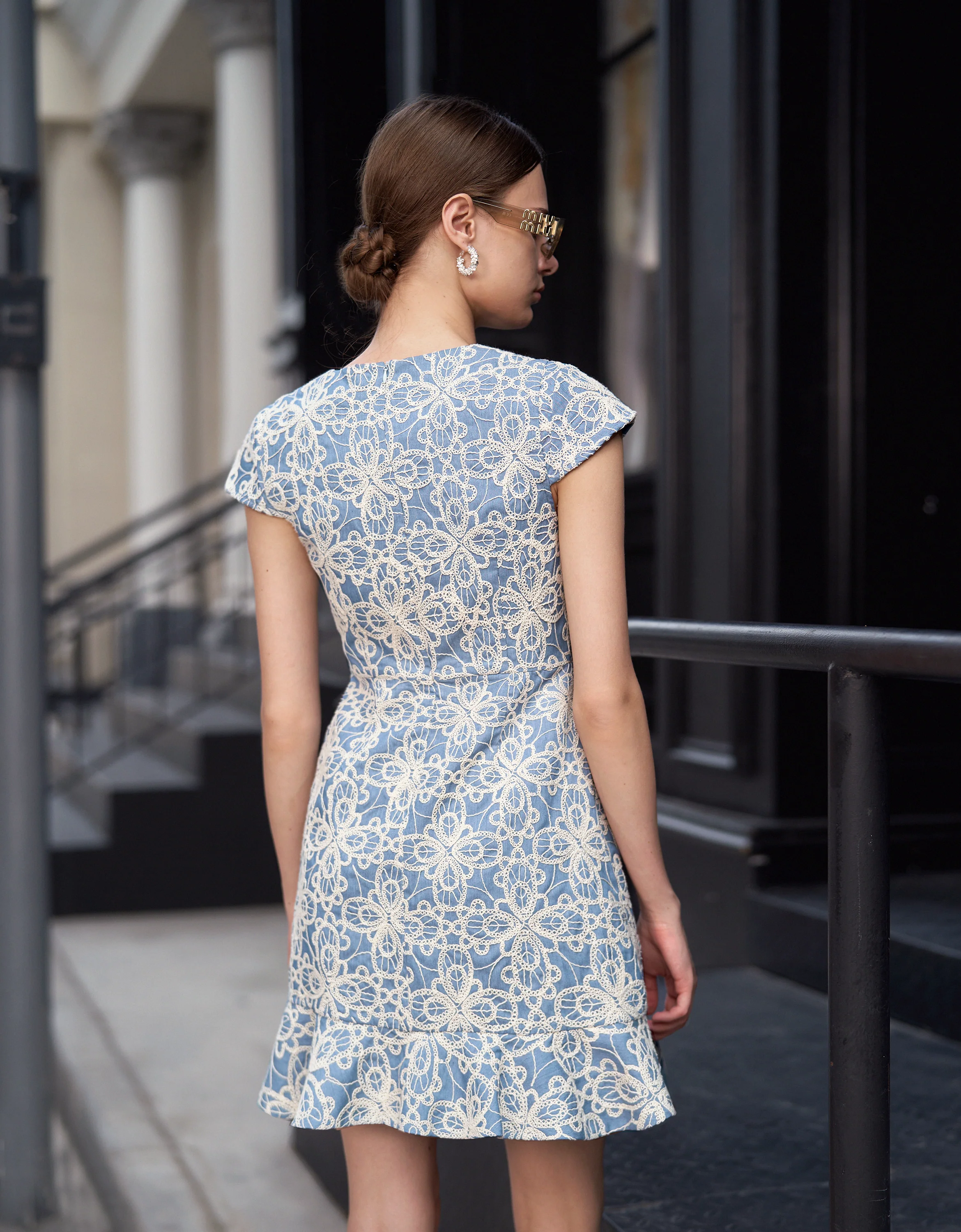 Floral Embroidery Ruffled Hem Dress - Image 4