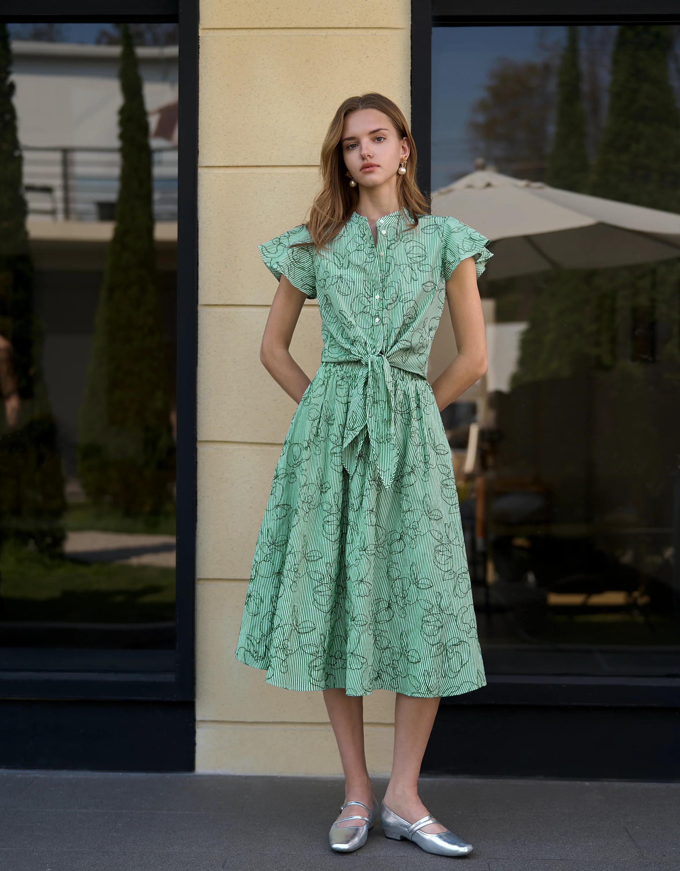 Floral Embroidery Striped Midi Skirt - Image 8