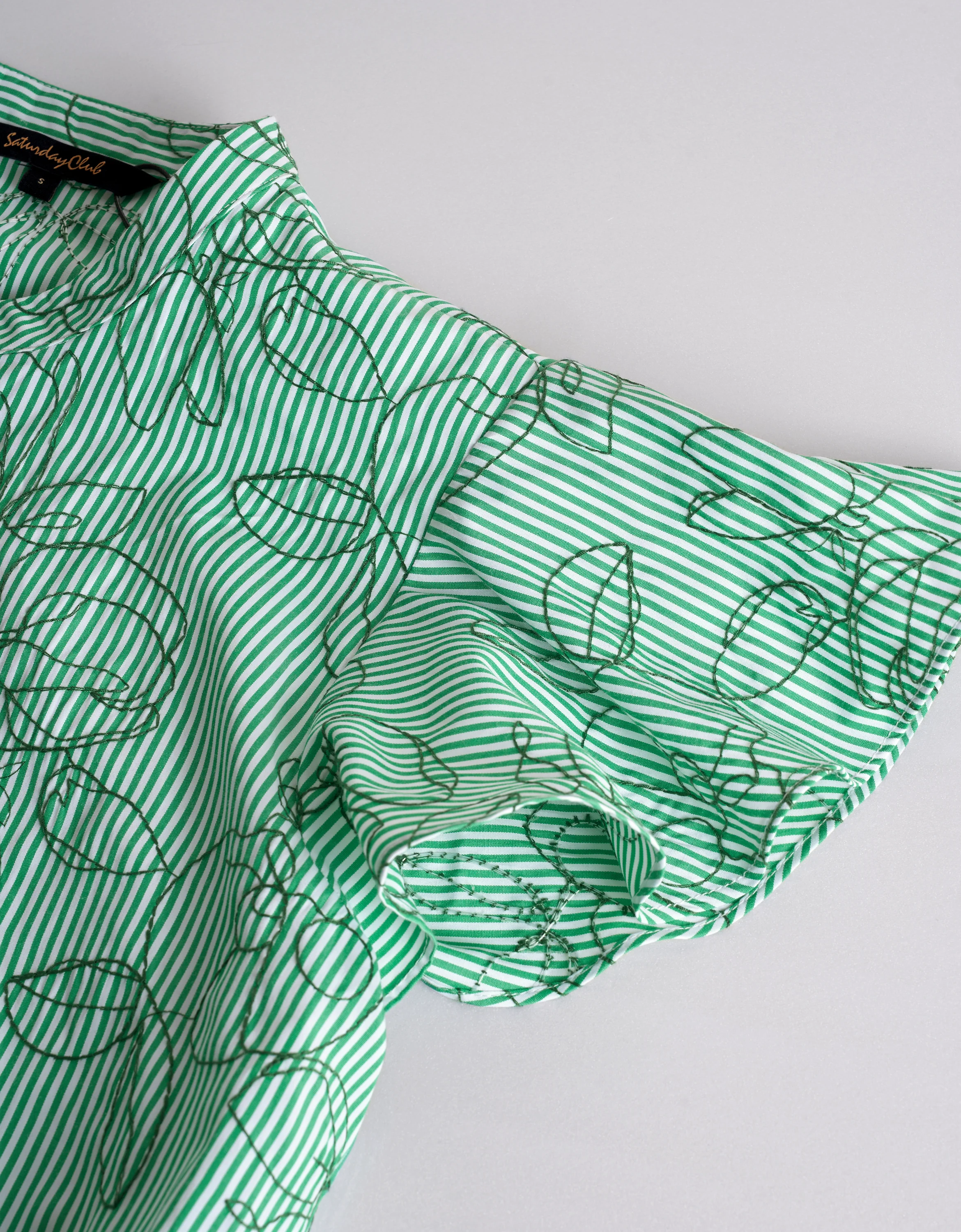 Floral Embroidery Waist Knot Striped Top - Image 14