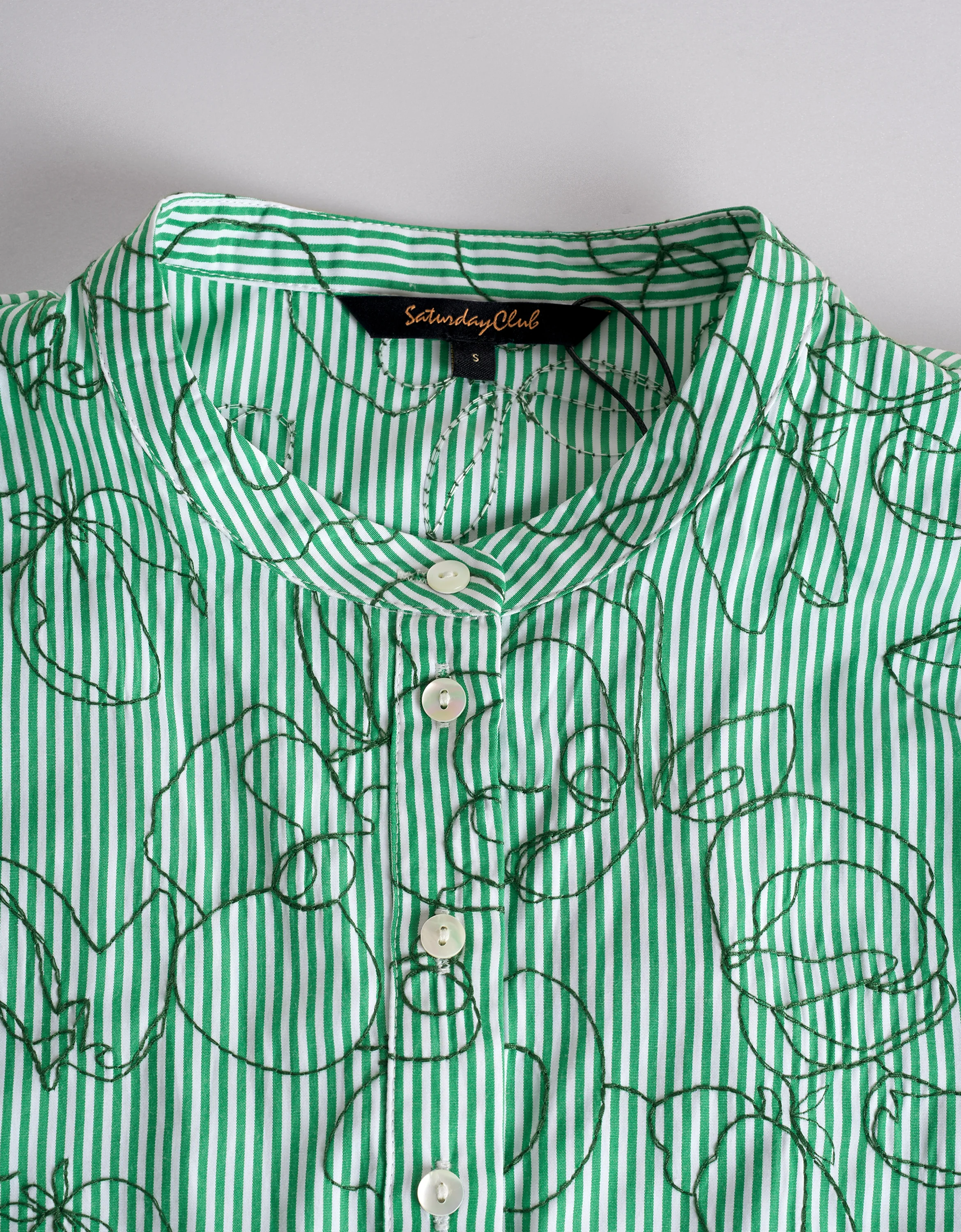 Floral Embroidery Waist Knot Striped Top - Image 15