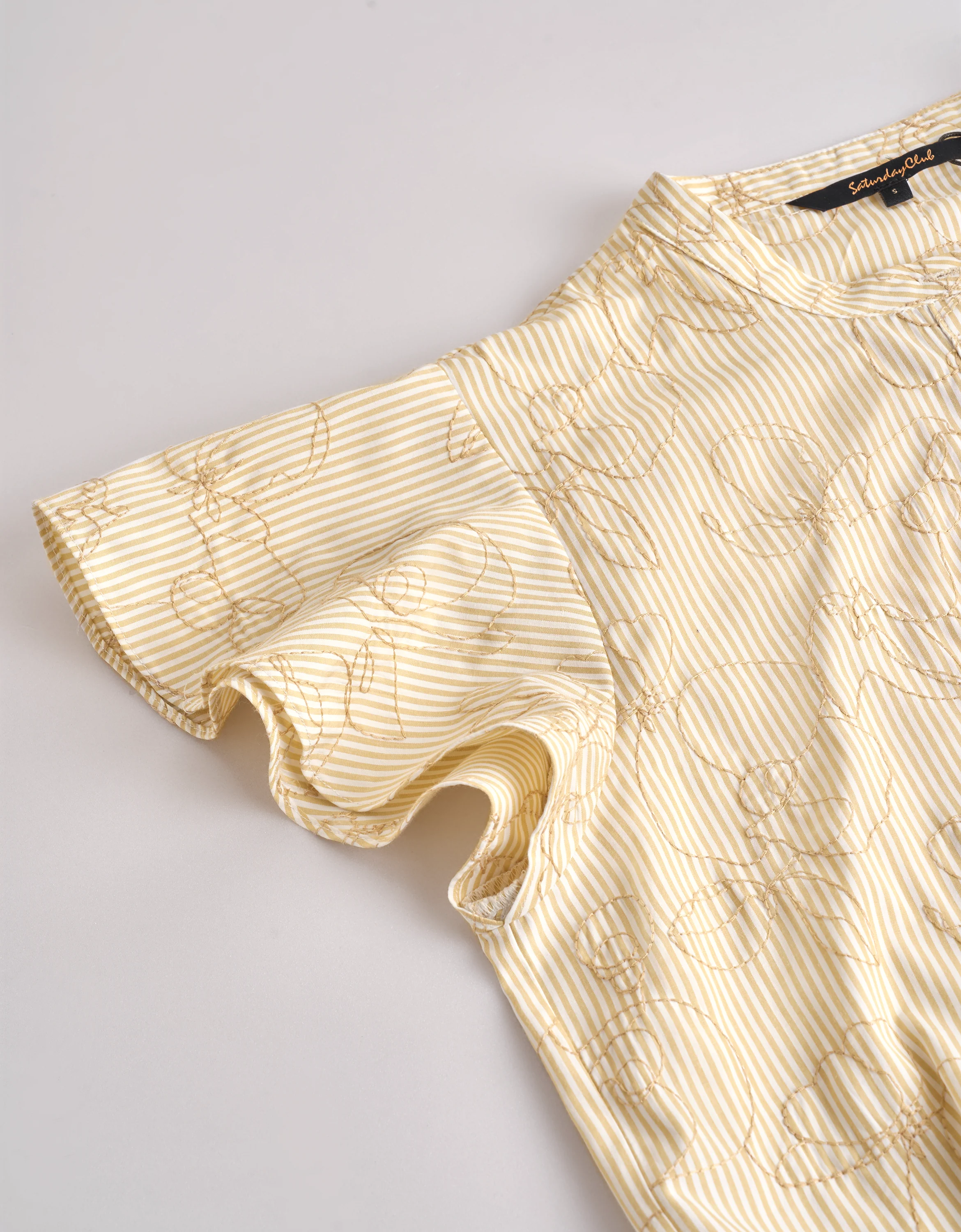 Floral Embroidery Waist Knot Striped Top - Image 6