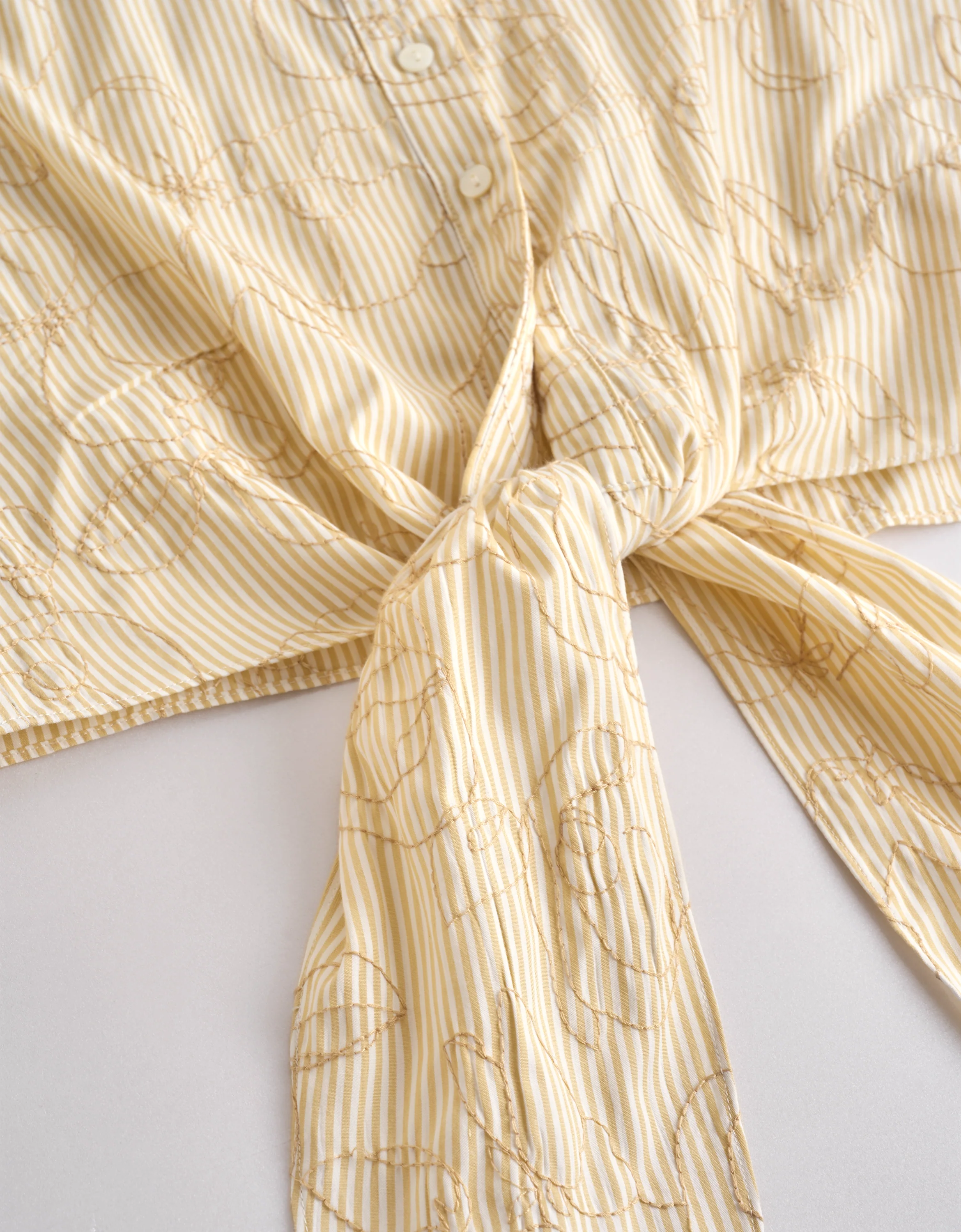 Floral Embroidery Waist Knot Striped Top - Image 8