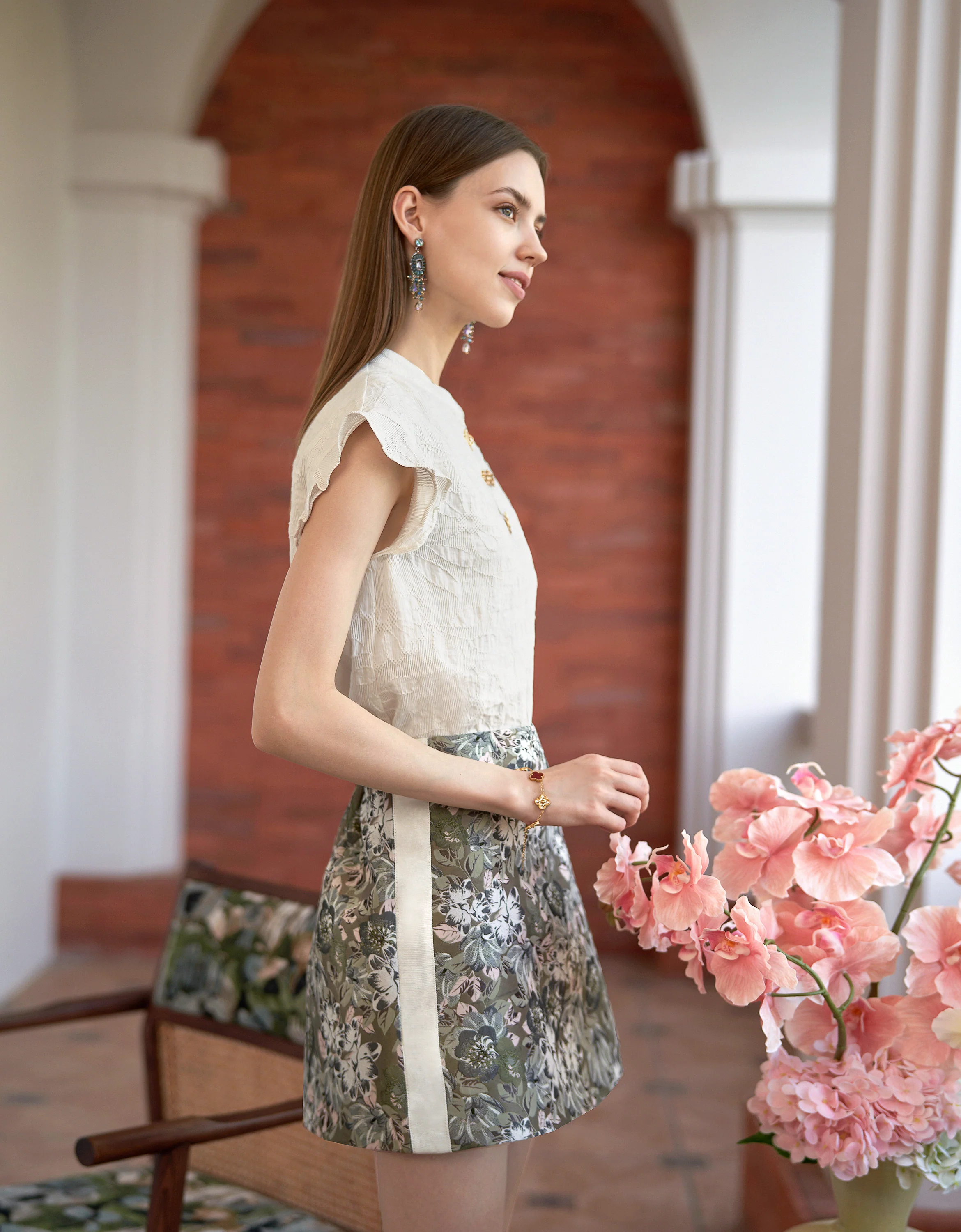 Floral Jacquard A-line Skirt - Image 4