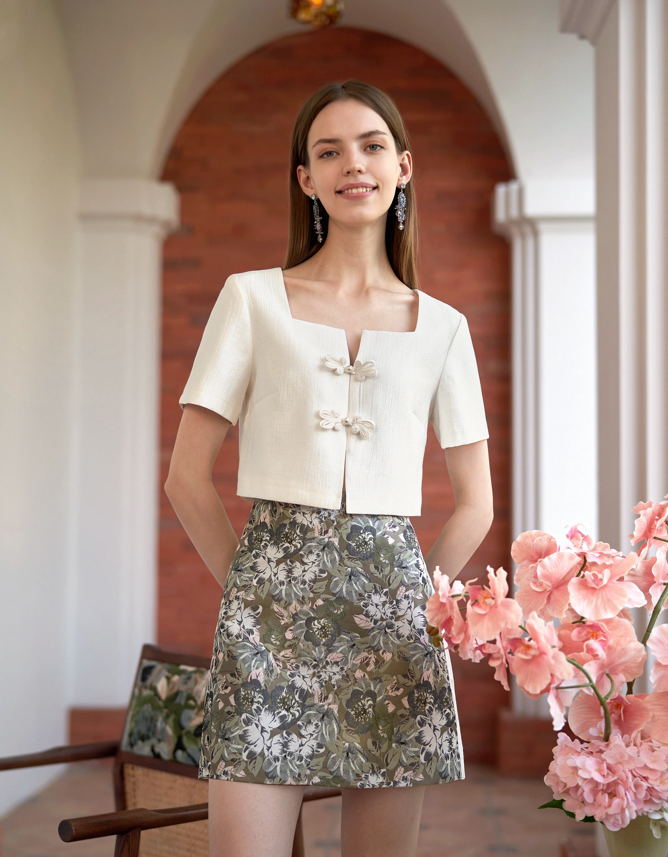Floral Jacquard A-line Skirt - Image 5