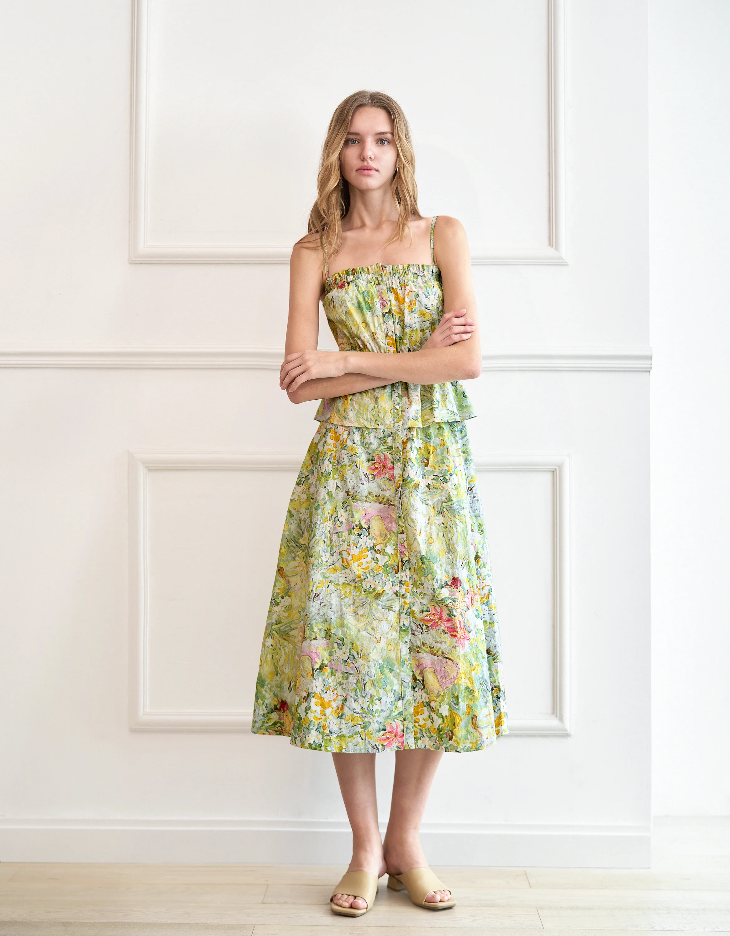 Floral Oil Paint Print Strap Midi Dress - Image 2
