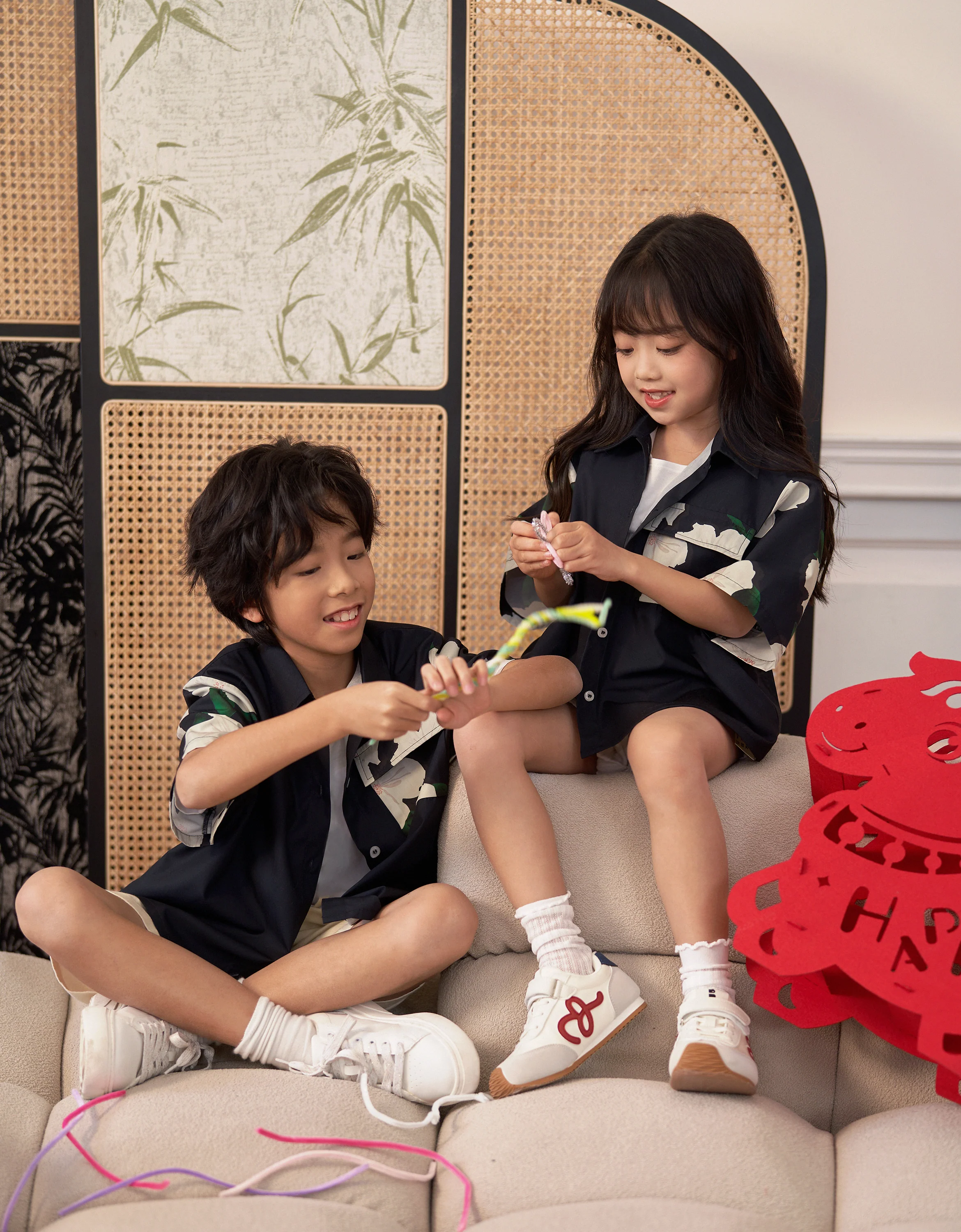 Floral Panels Short Sleeve Kids Shirt - Image 5