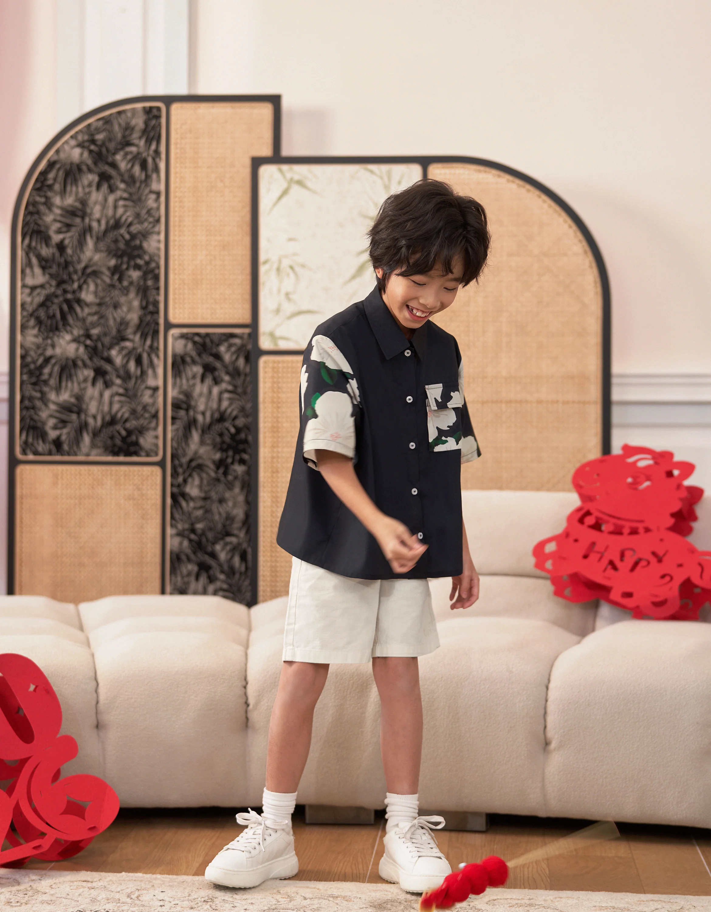 Floral Panels Short Sleeve Kids Shirt - Image 6