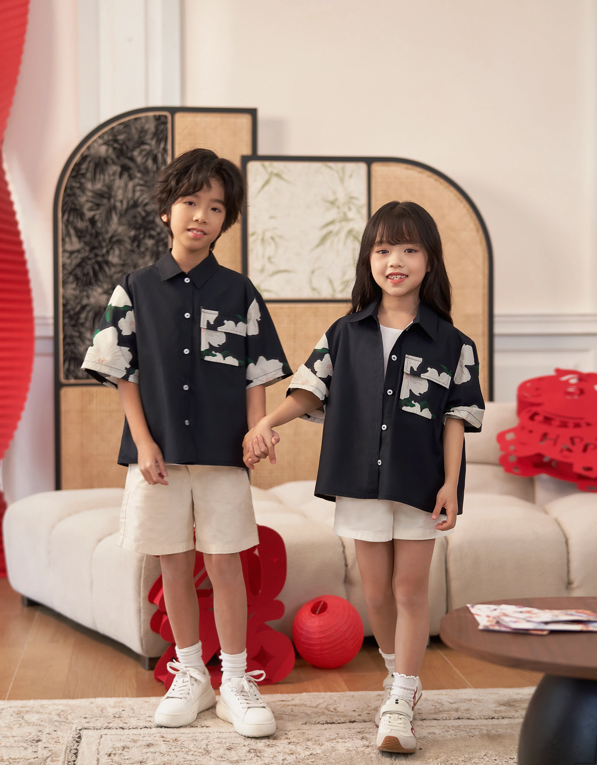 Floral Panels Short Sleeve Kids Shirt - Image 8