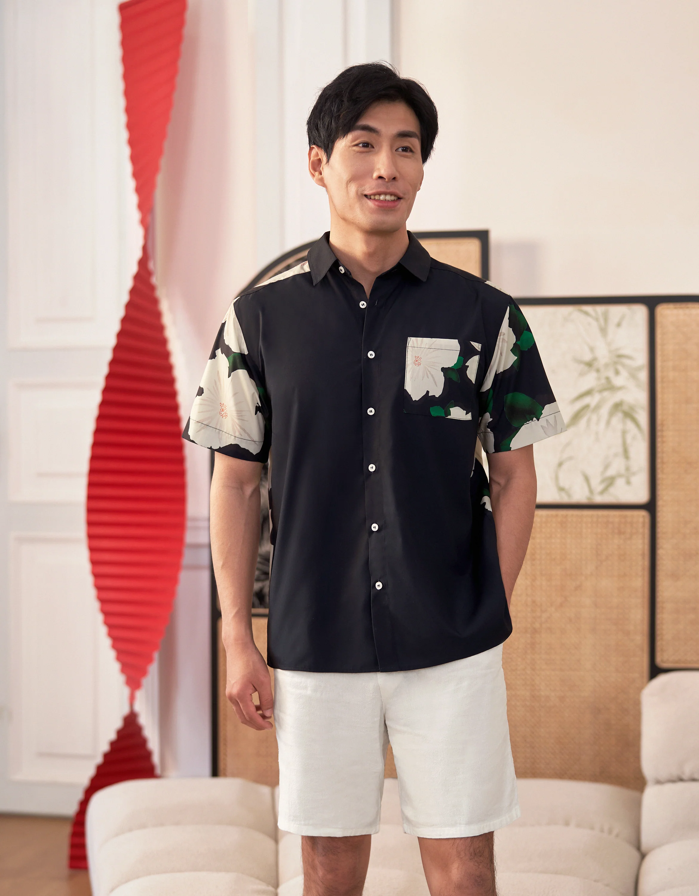 Floral Panels Short Sleeve Men's Shirt - Image 4