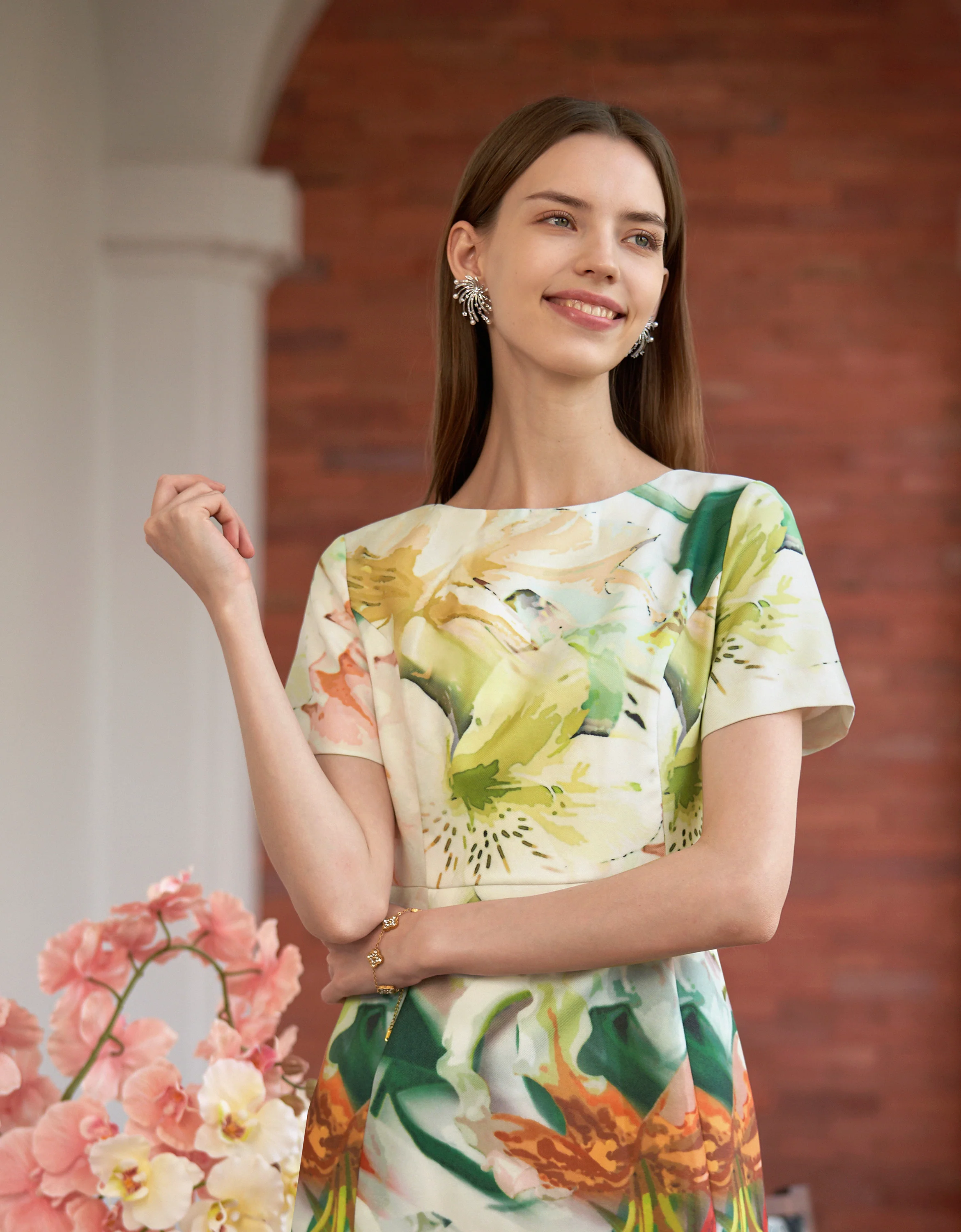 Floral Print Boat Neck Short Sleeve Dress - Image 3