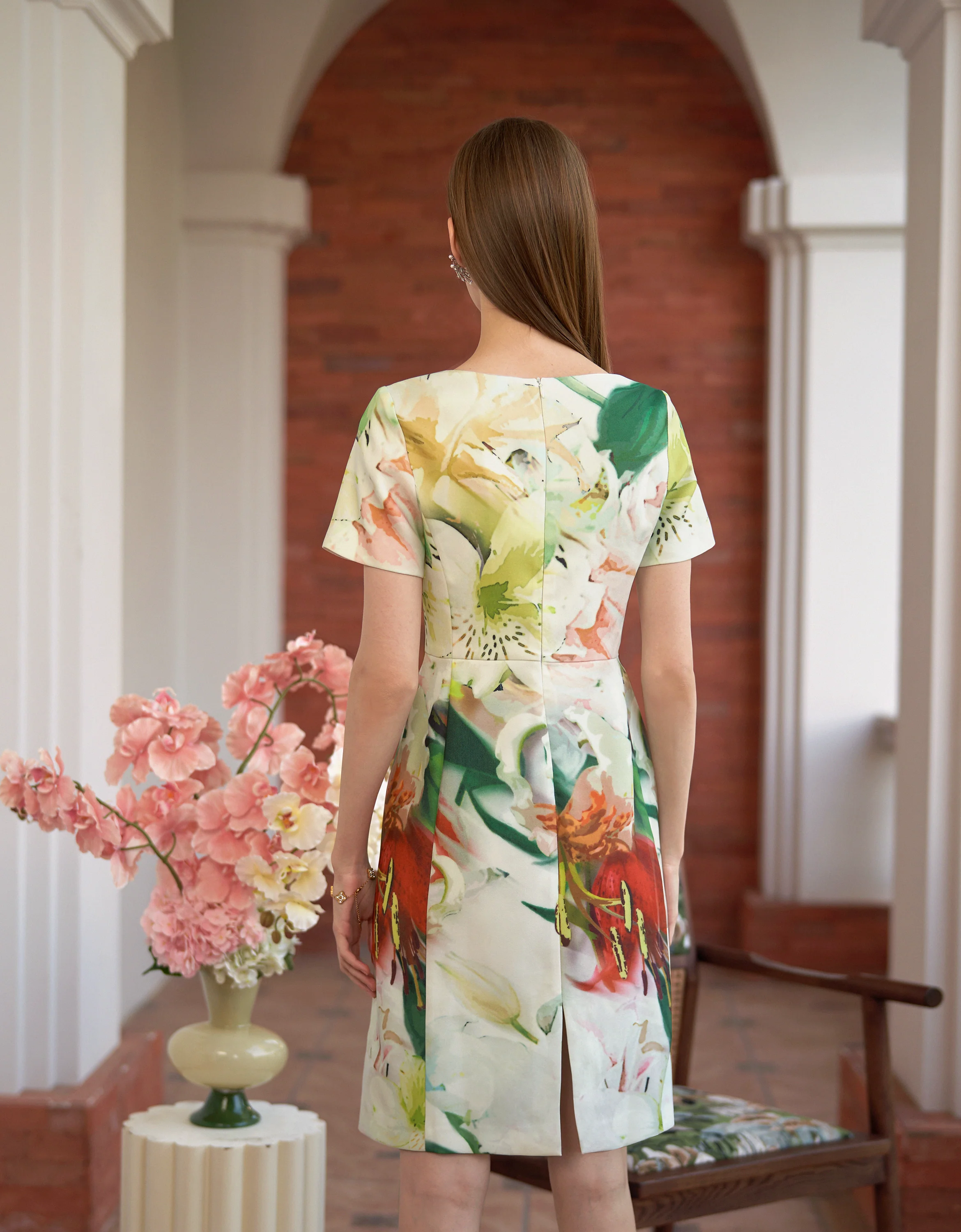 Floral Print Boat Neck Short Sleeve Dress - Image 4