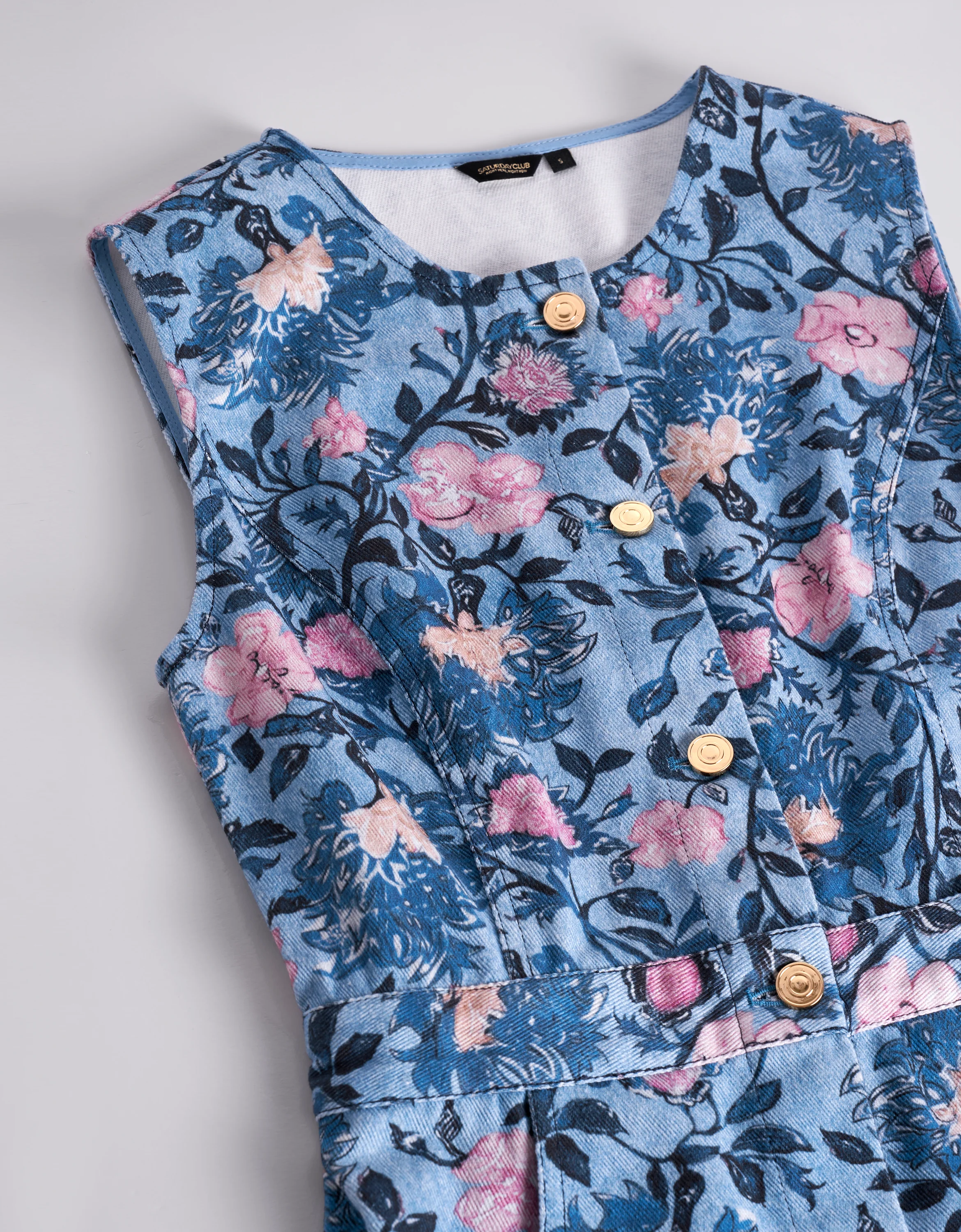 Floral Print Button Front Denim Dress - Image 7
