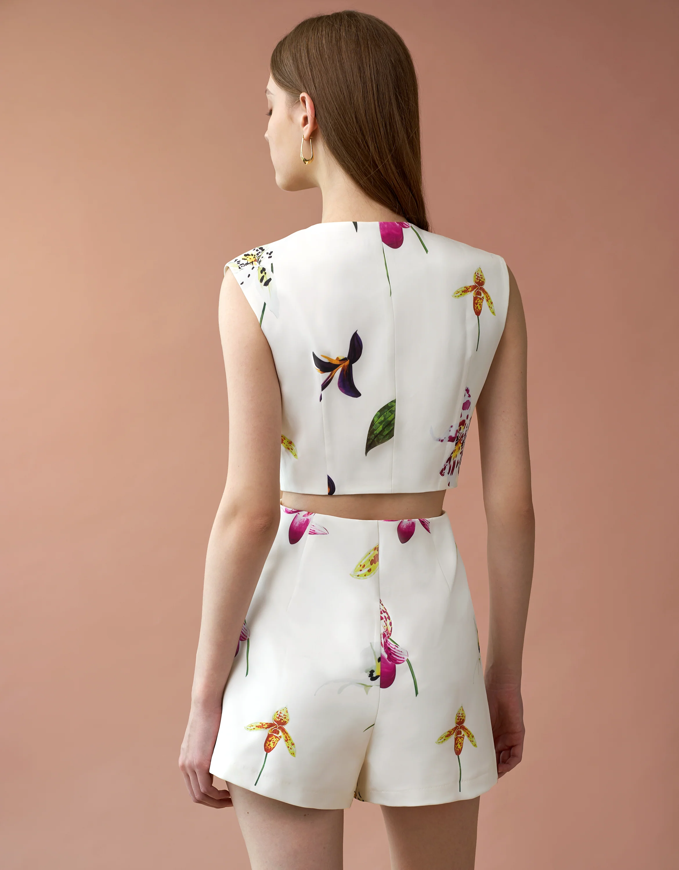 Floral Print Cutout Waist Romper - Image 3