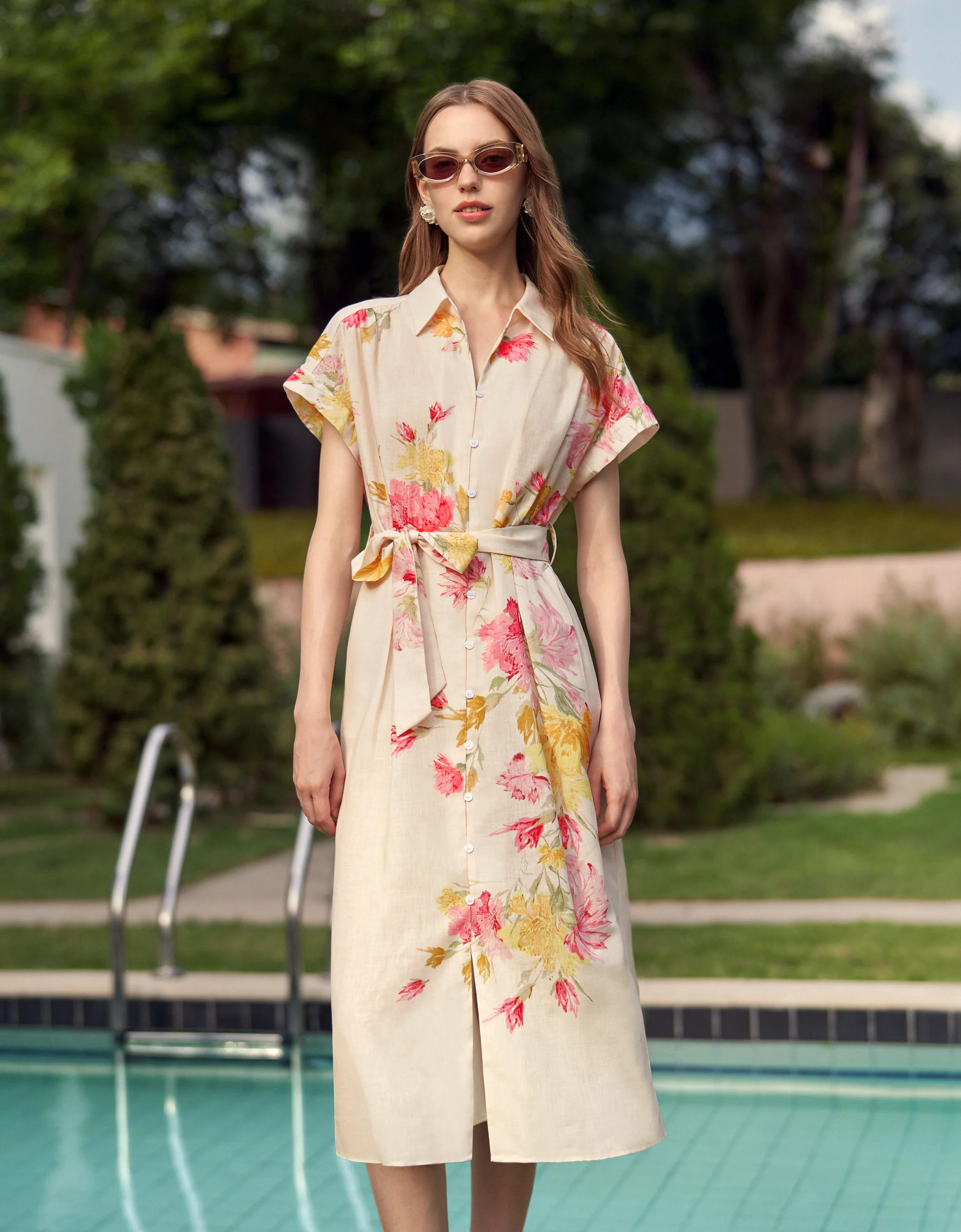 Floral Print Midi Shirt Dress - Image 3