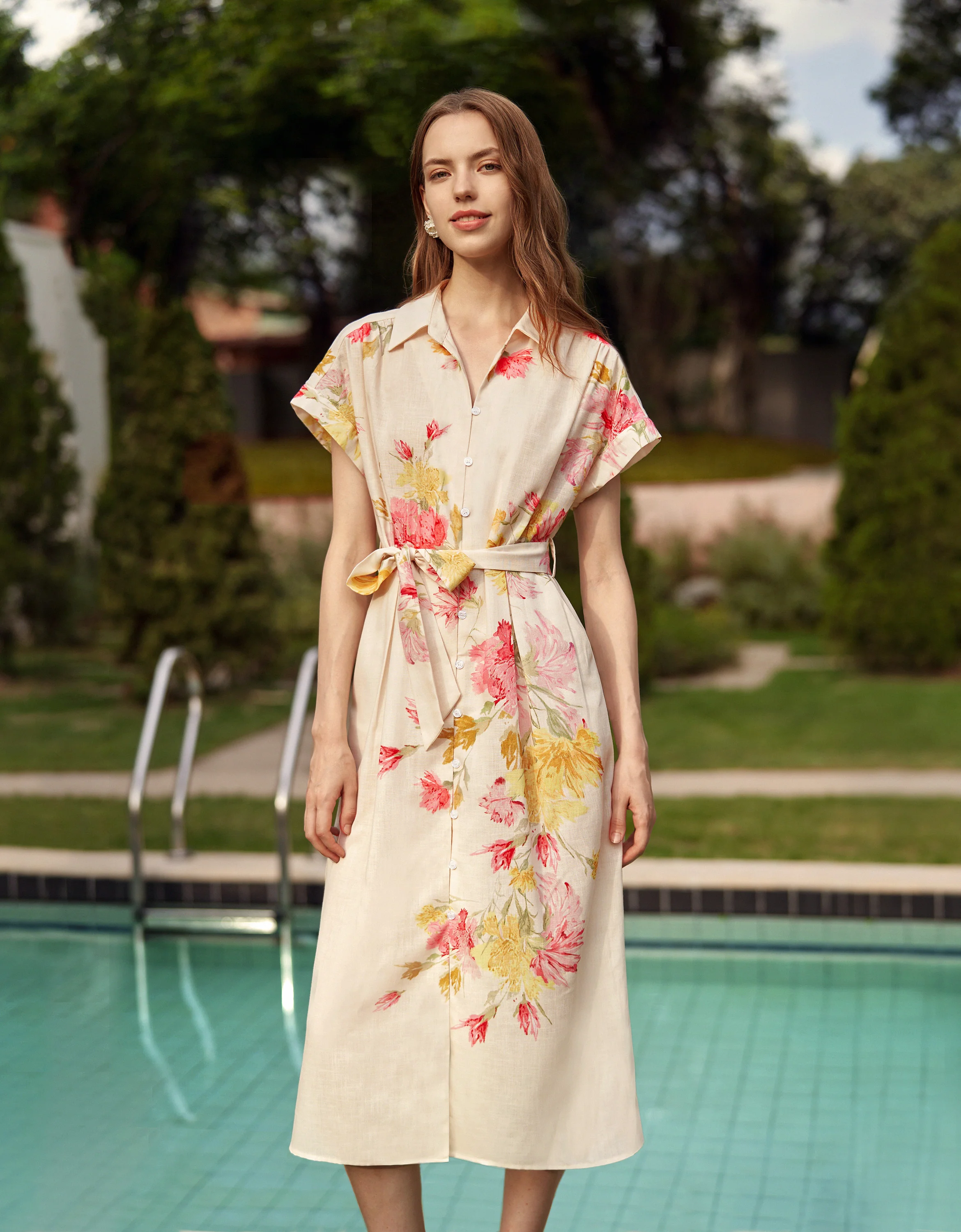 Floral Print Midi Shirt Dress - Image 4