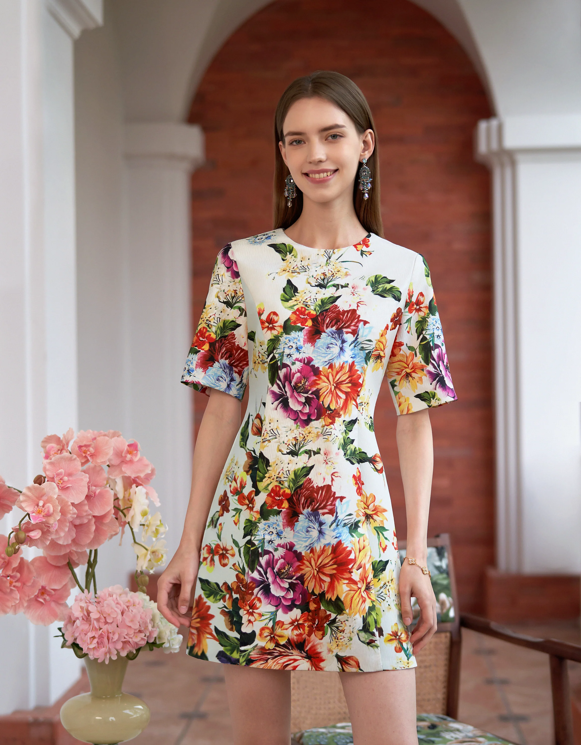 Floral Print Short Sleeve Dress - Image 4