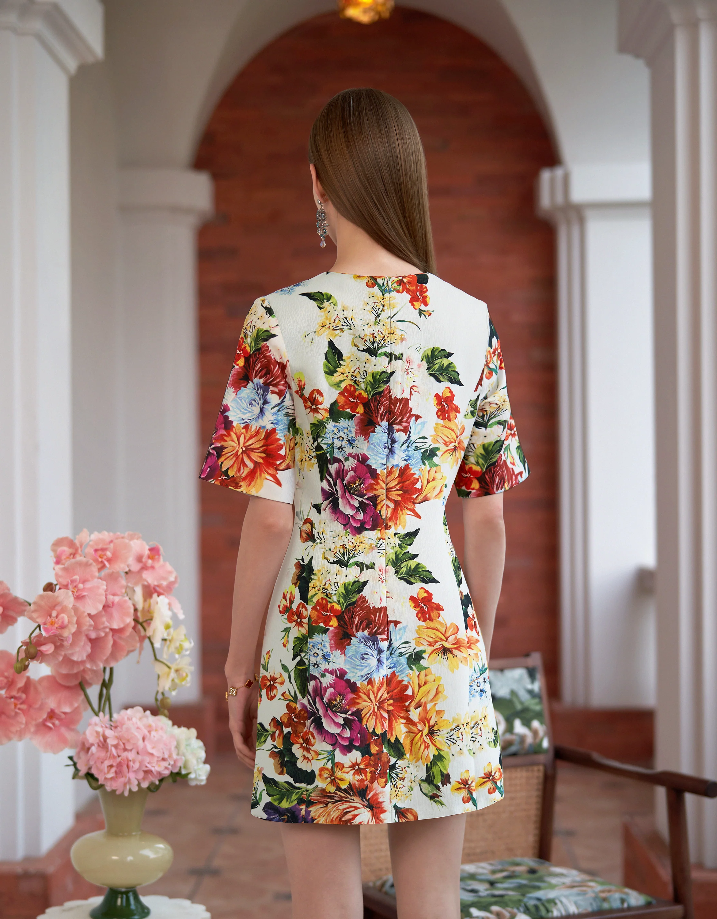 Floral Print Short Sleeve Dress - Image 5