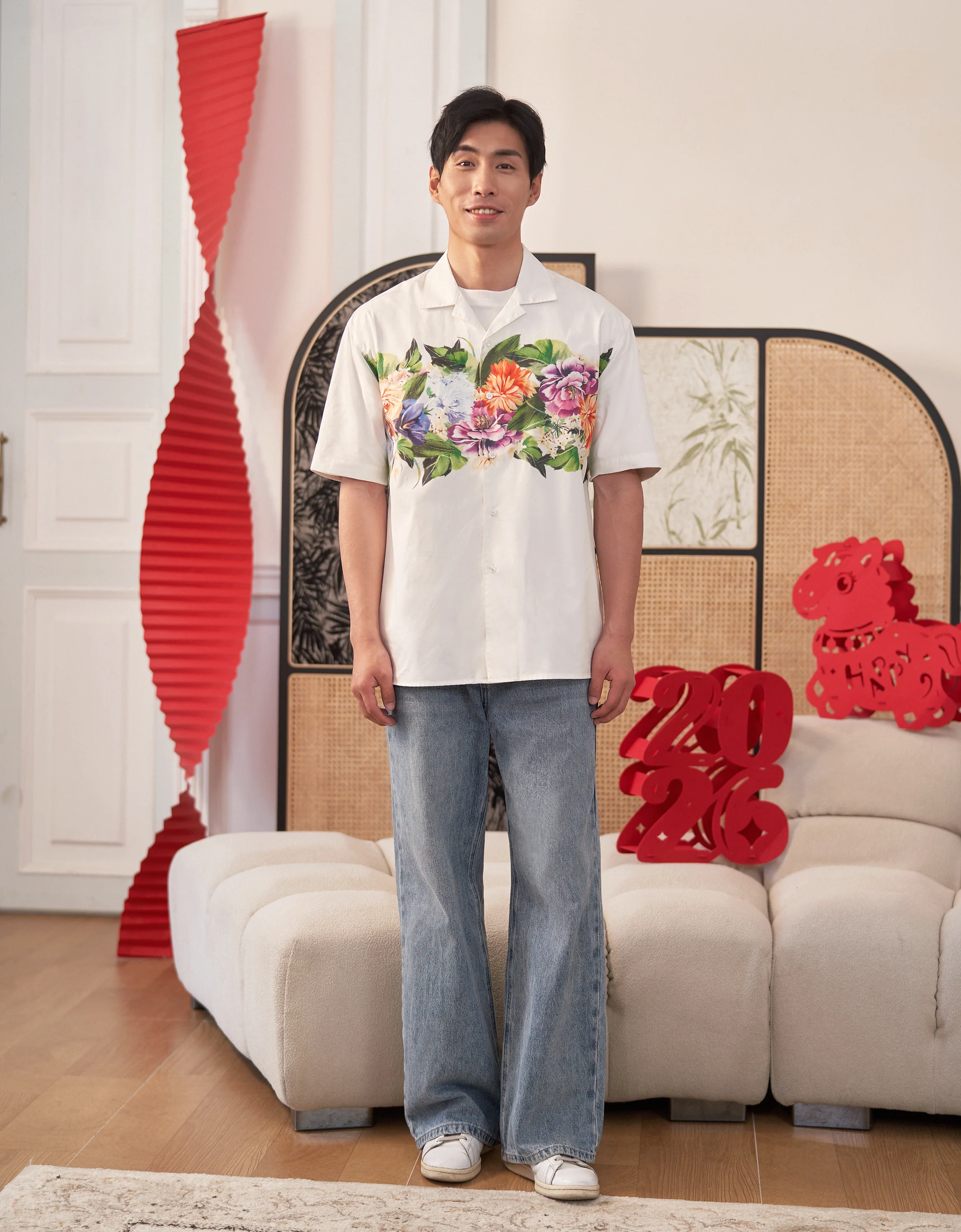 Floral Print Short Sleeve Men's Shirt - Image 9